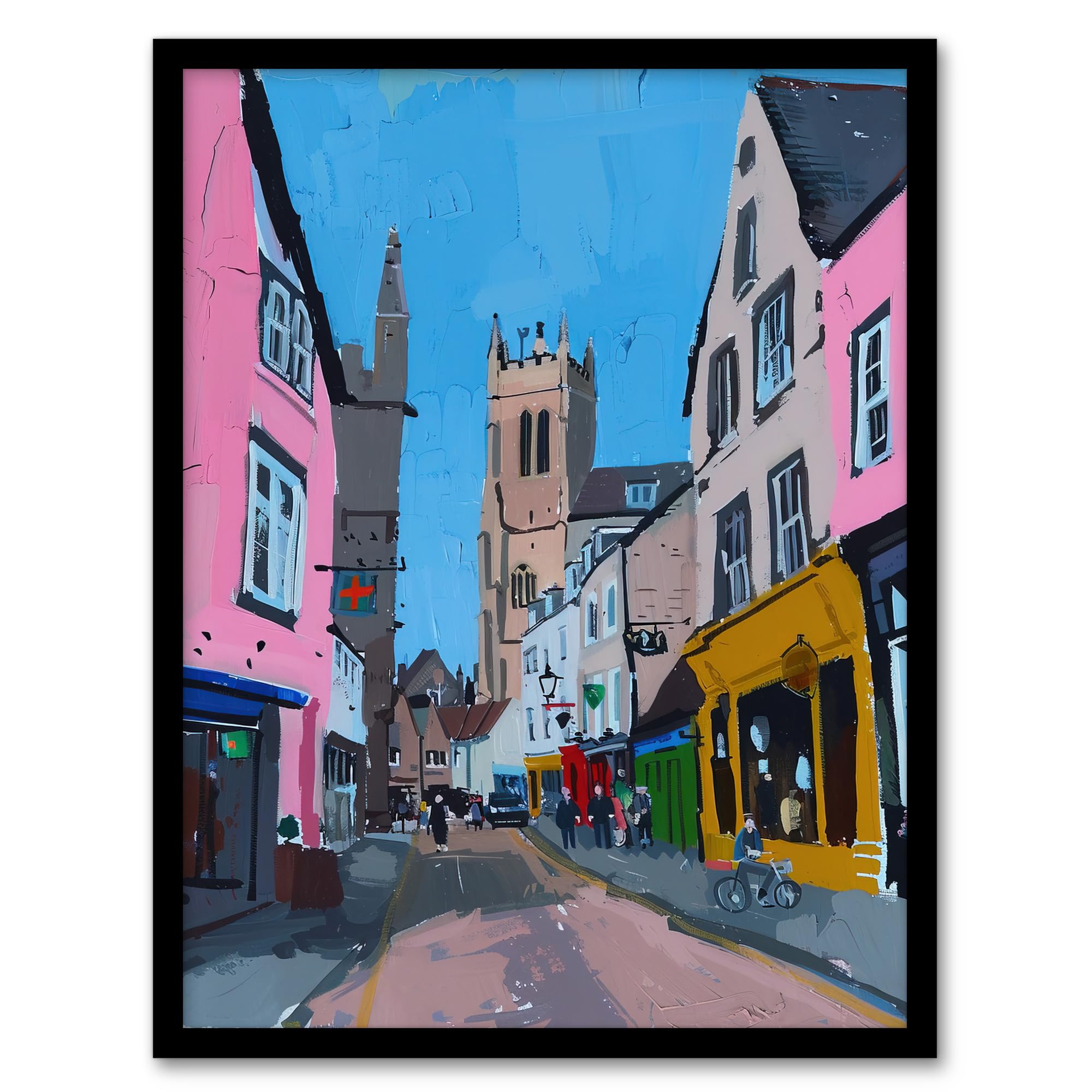Artery8 Cirencester Colourful English Town Painting Living Room Artwork Framed Wall Art Print 18X24 Inch