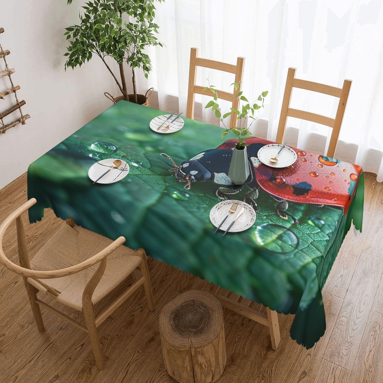 MXZERFKGLA Rectangle Tablecloth 137x183 cm Waterproof Tablecloth for Dining Tables Kitchen Farmhouse Tablecloths Black Ladybug Table Cloth Wrinkle Free Table Cover for Dining Buffet Wedding Party