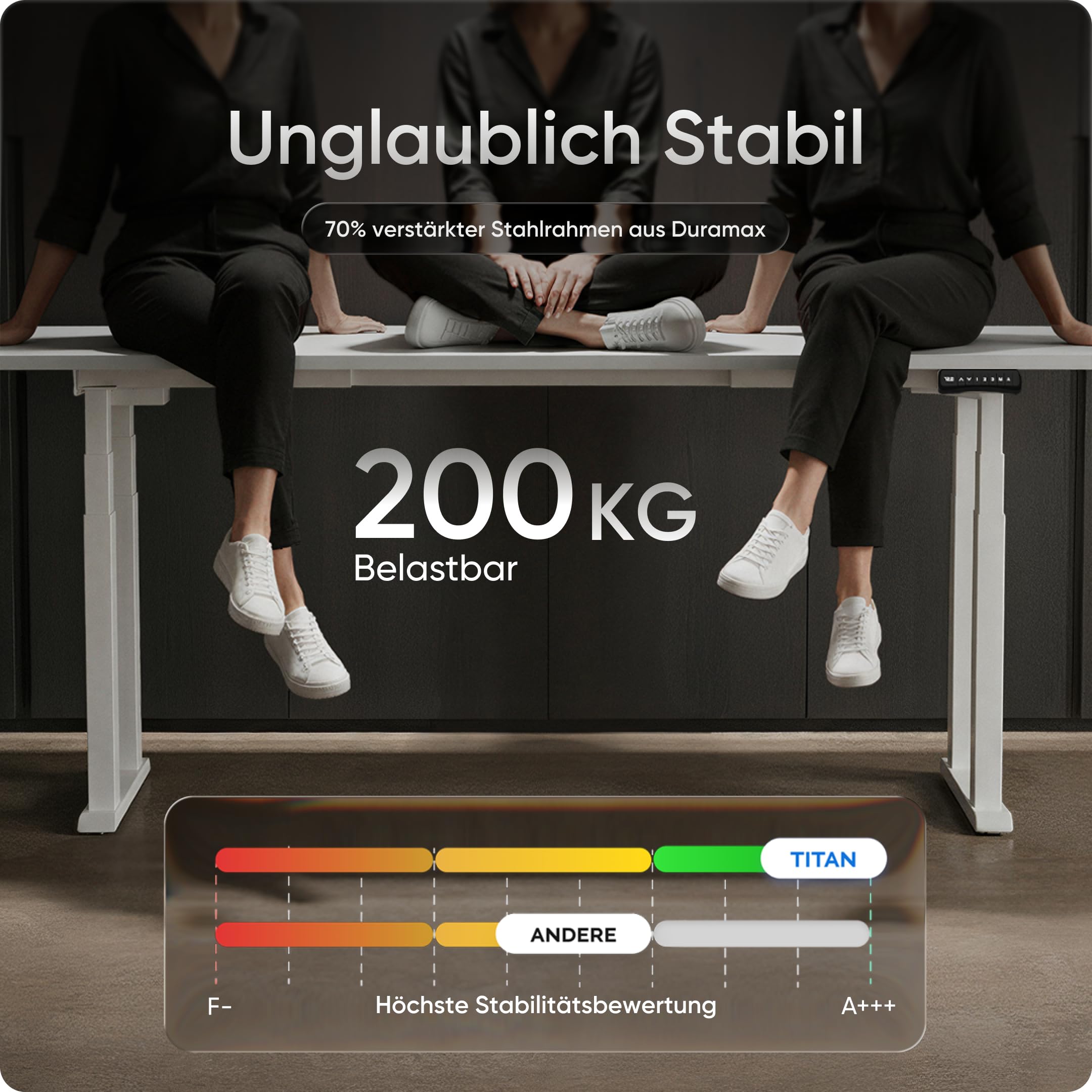 Titan - Höhenverstellbarer Schreibtisch Gestell (elektrisch) - Schreibtischgestell Höhenverstellbar mit Dual-Motor, Kollisionsschutz, Memory-Funktion, USB, 10 Jahre Gewährleistung (Weiß)