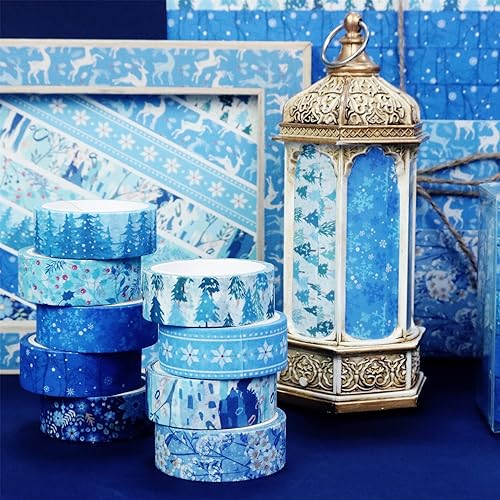 Miniatura 7 de YUBBAEX - Juego de 10 rollos de cinta Washi Four Seasons, cinta adhesiva decorativa de copos de nieve azules (Invierno)