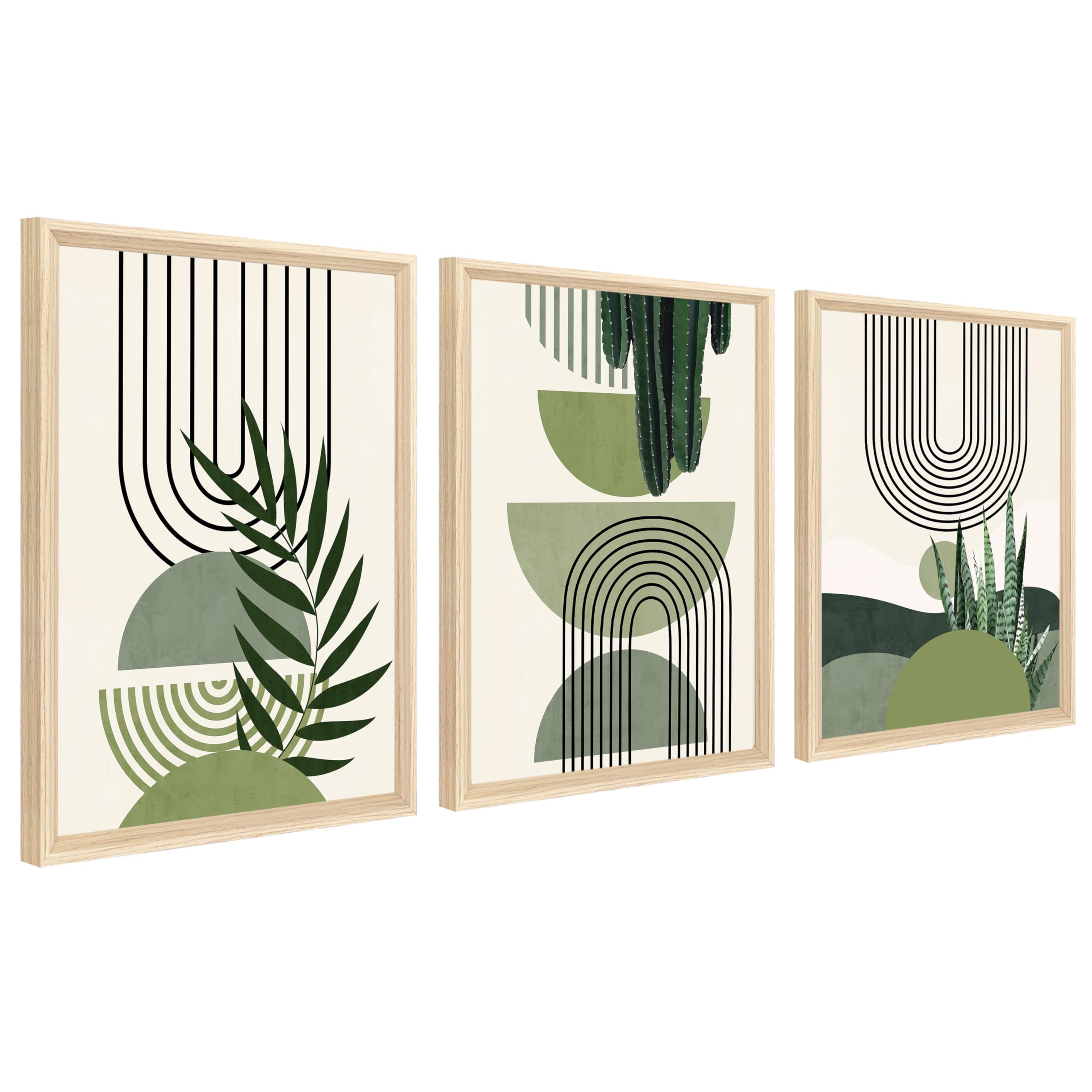 3Pcs Wooden Framed Boho Canvas Wall Art Orange Abstract Leaves And Sun Painting Canvas Prints Nordic Minimalist Geometric Picture for Living Room Bedroom Hallway Home Wall Decor 120x60cm(16"x24"x3pcs) — view 64