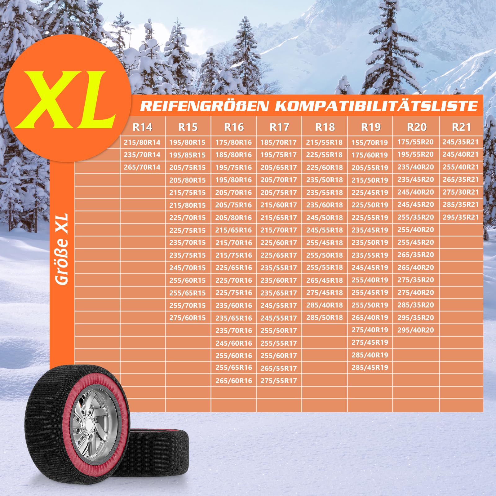 SUNYRISY Calze da Neve in Tessuto Premium Textile Snow Sock, Catene da Neve antiscivolo, per auto, colore: rosso, XL