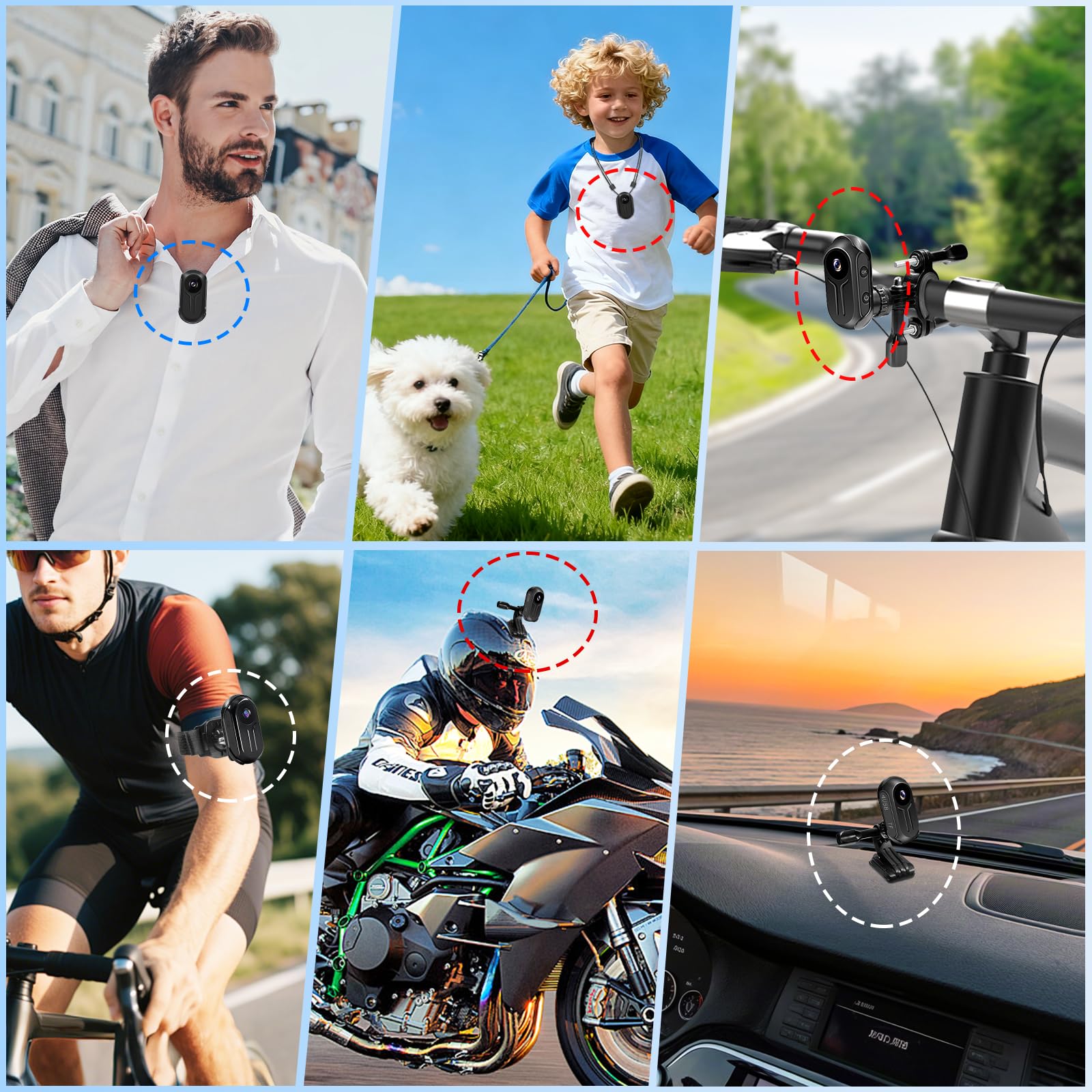Mini Cámara Deportiva, 1080P HD Bodycam con 120° Gran Angular y Visión Nocturna Automática, 2,5 Horas de Grabación, Cámara Moto para Deporte y Outdoor
