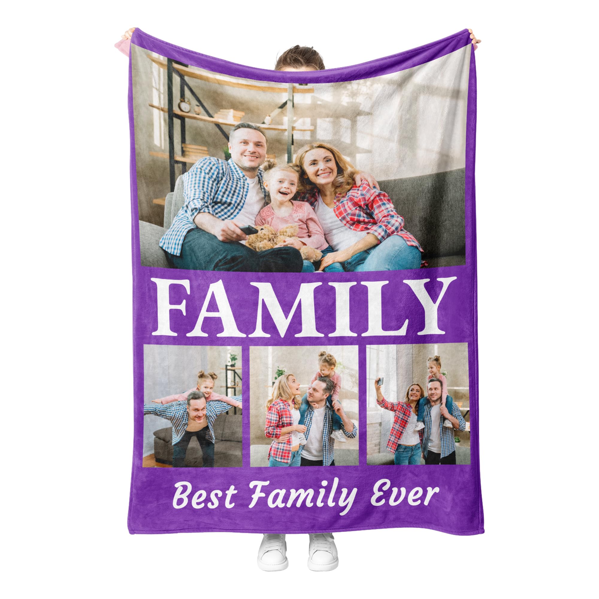 Print Maniacs Personalised Christmas Photo Blanket, Customised Flannel Blanket for Adults, 150cm x 200cm, 4.1 Photo, Letter Print