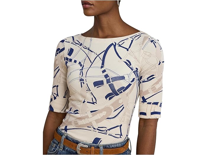 Belting-Print Cotton Boatneck Tee - Image 2
