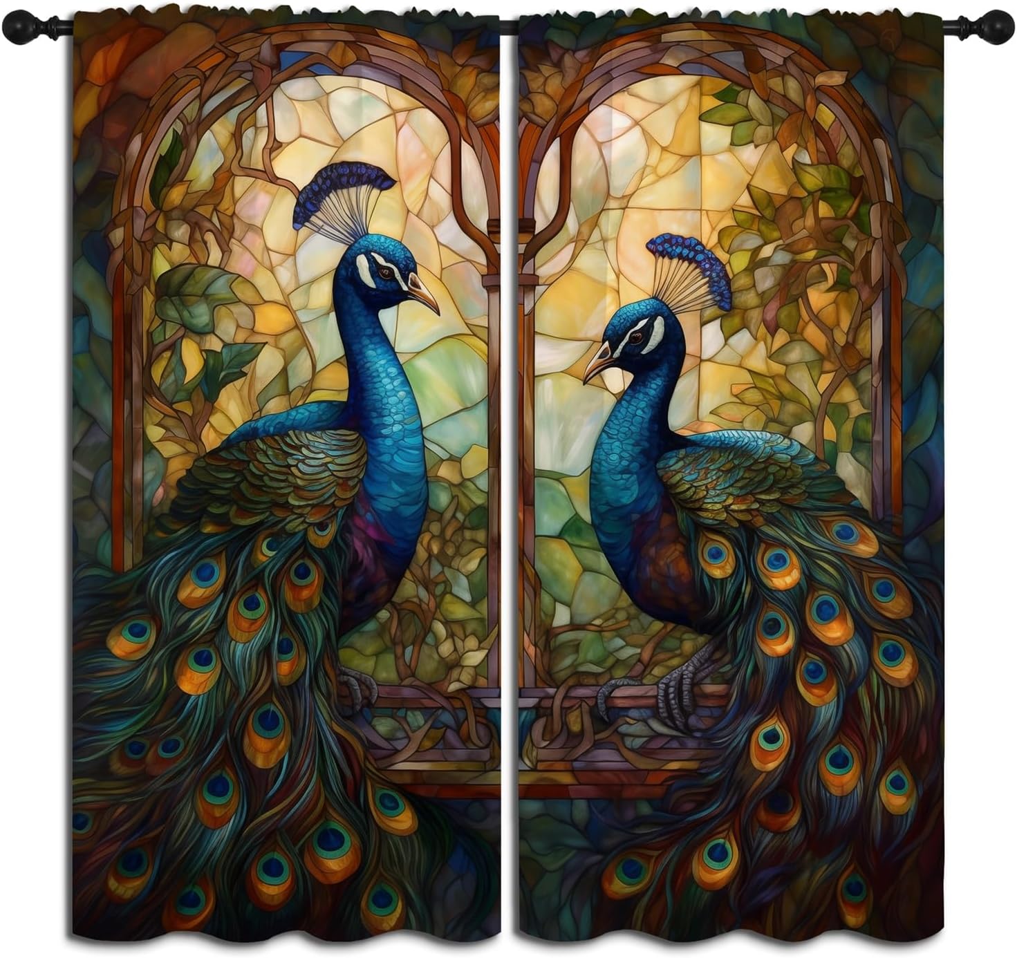 Peacock Boy Girls Blackout Curtains,Beautiful Elegant Wild Animal Bohemian Vintage Art, 2 Panel Rod Pocket Thermal Insulated Drapes for Bedroom, Living, Teen Room Deco 84x84 inch