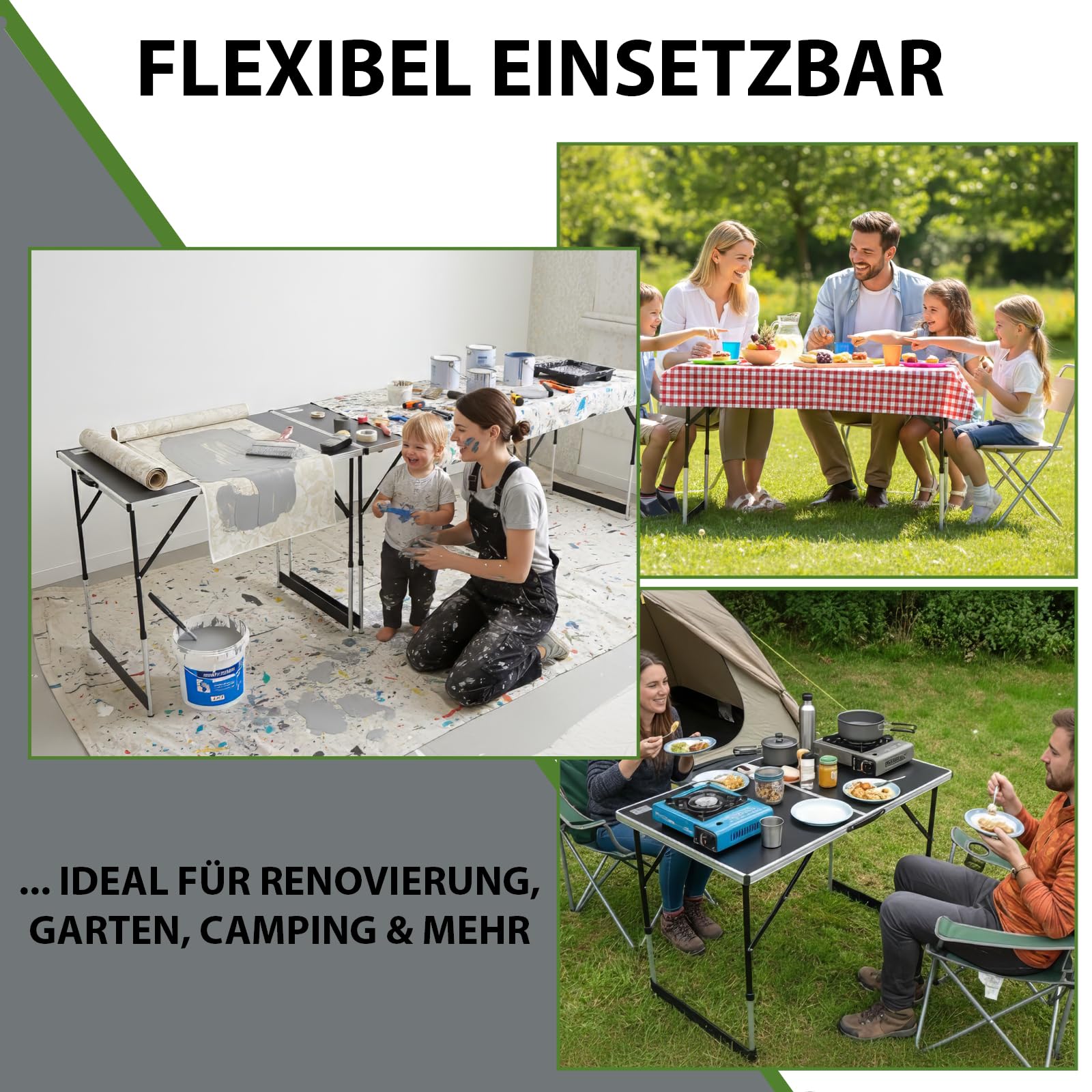 TRUTZHOLM 3-er Set Multifunktionstisch mit Ausziehfunktion 100x60 cm 90kg Gesamtbelastung Tapeziertisch Flohmarkttisch Campingtisch Klapptisch Beistelltisch Grilltisch höhenverstellbar inkl. Verbinder