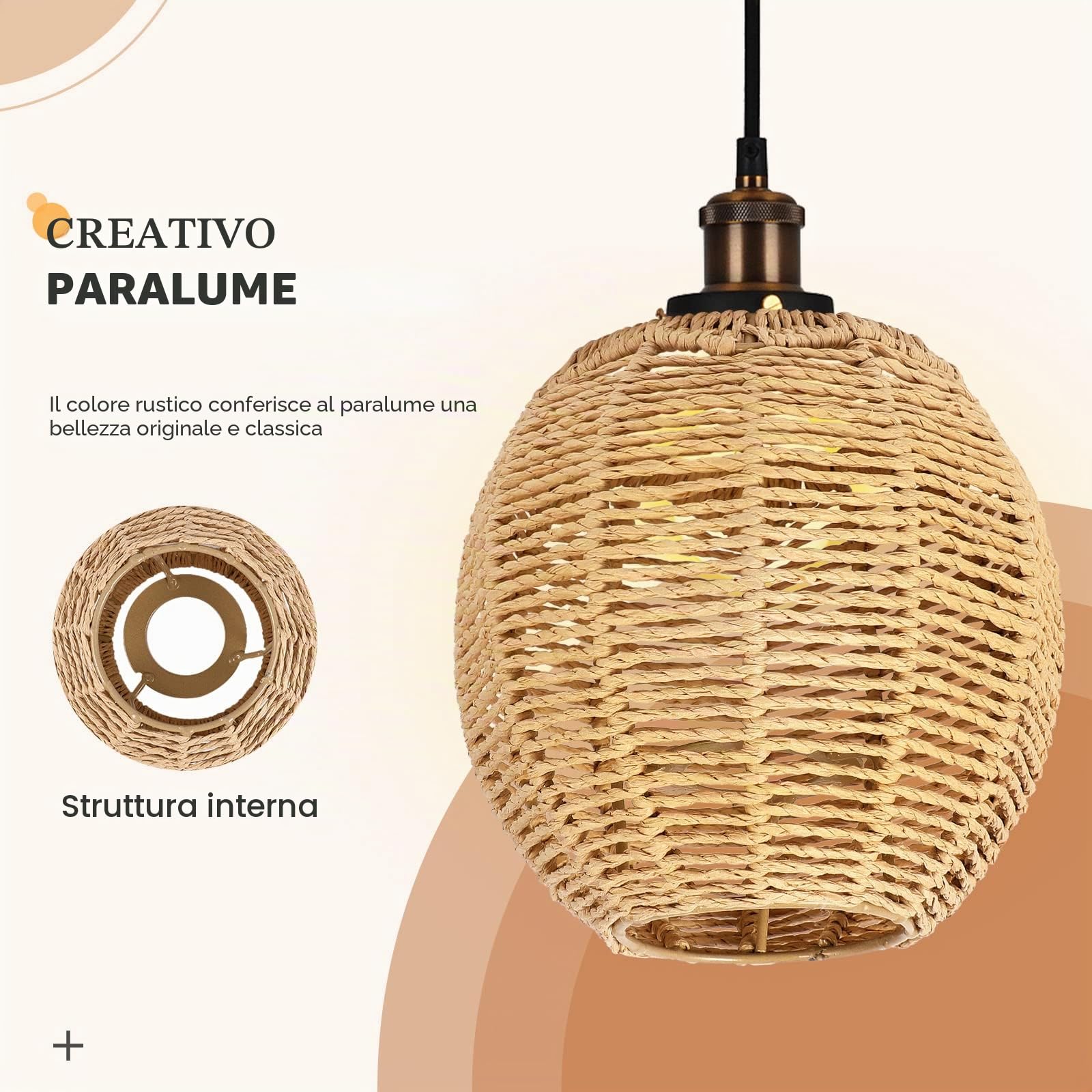 Angoily 2 pezzi paralume in tessuto retrò rattan tessuto cesto soffitto lampada a sospensione copertura vintage lampadario paralume per sala da pranzo soggiorno 15 x 15 cm