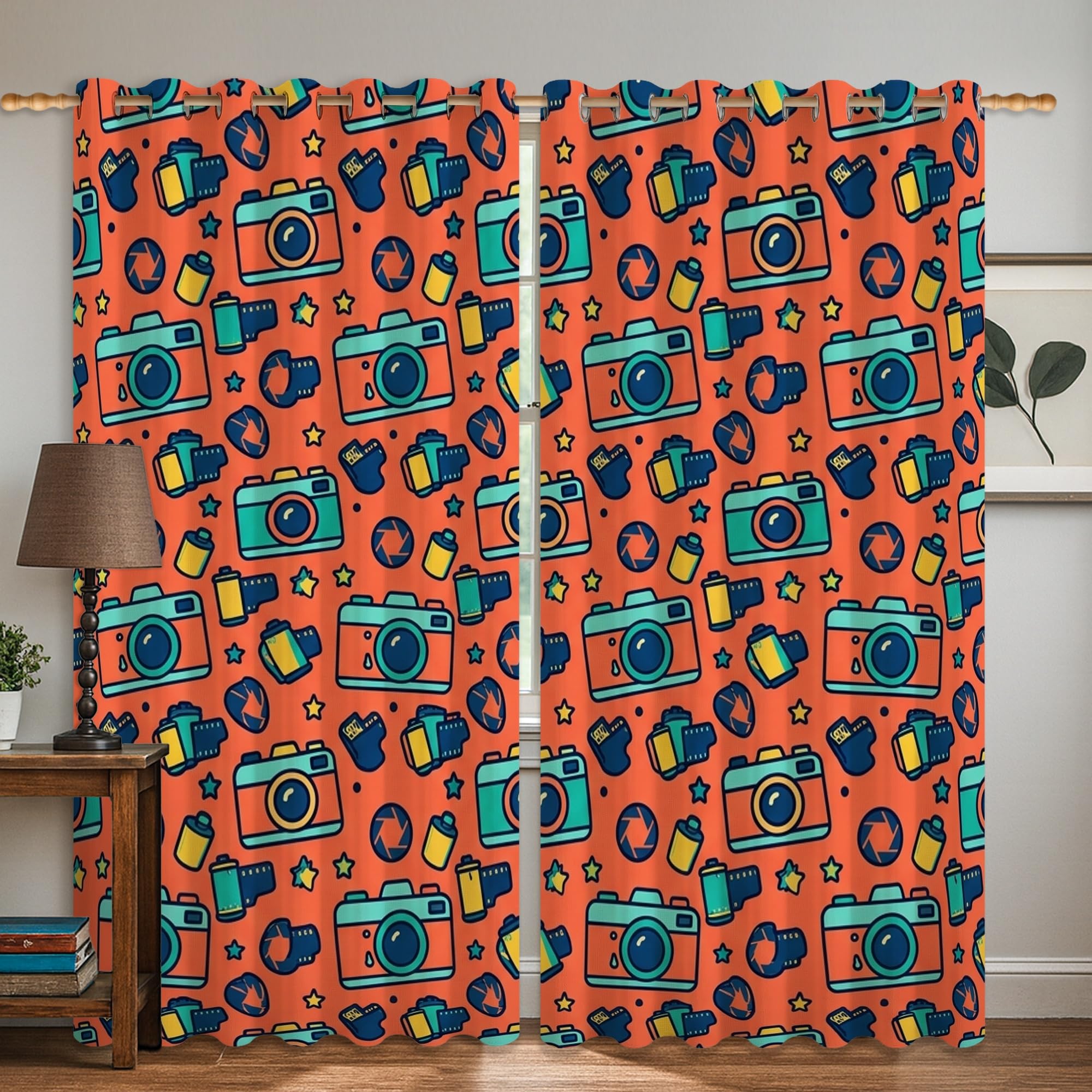 Rideaux occultants orange pour cuisine et chambre | Ambiance cinéma ludique
