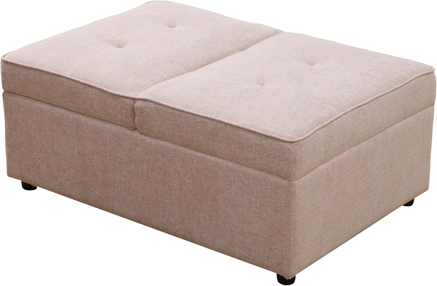 Convertible Ottoman Sofa with Storage, Modern Sackcloth Futon Couch with 2 Pillows Adjustable Backrest, Recliner Folding Loveseat for Living Room, Apartment Dorm, Office,Pink