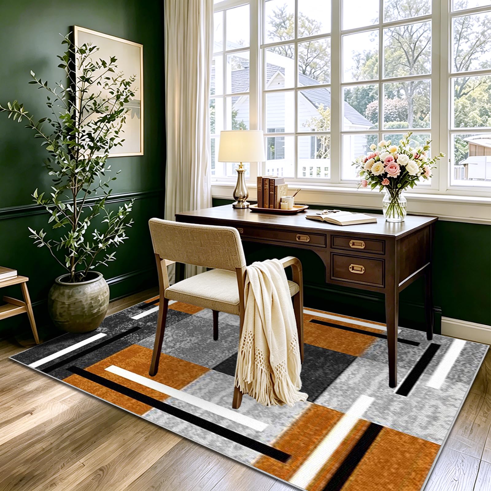 Teppich Wohnzimmer Vintage Wohnzimmerteppich Moderne Geometrische Abstrakte Muster Teppich Schlafzimmer Kinderzimmer Teppiche Groß rutschfest Kurzflor Teppiche Gegend Gelb 100 x 140cm