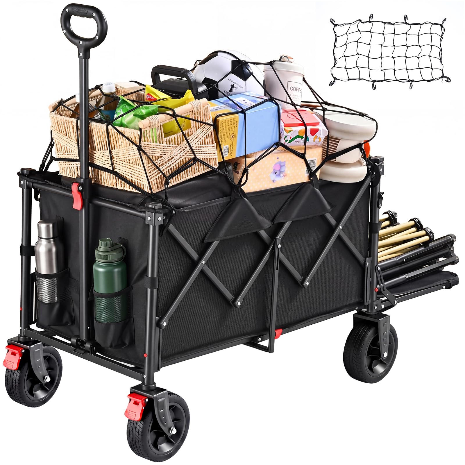255L Festival Trolley on Wheels, Folding Wagon, Portable Camping Cart, Heavy Duty Camping Trolley Foldable for Beach Outdoor Shopping Fishing, Rear-Opening Design, Front Dual Brake Trolley, Black โ image 1
