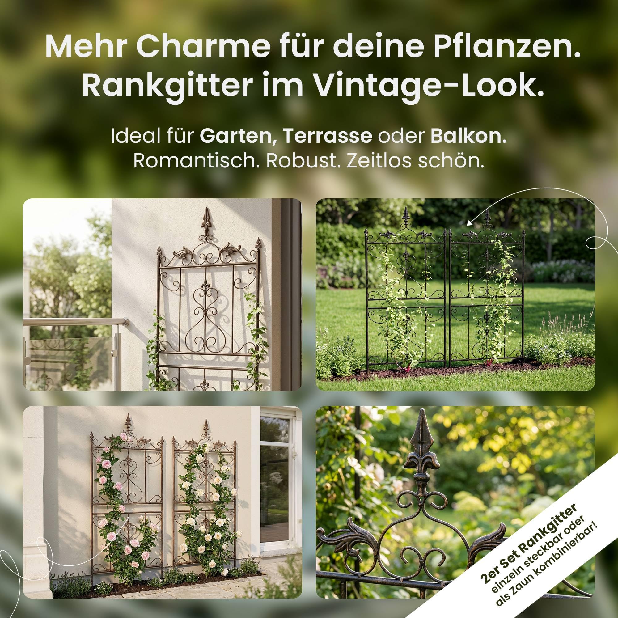 CLP 2er Set Rankgitter Metall Myrte, Rankhilfe für Rosen und Clematis im Landhausstil, Kletterhilfe für Hochbeet, Garten, Balkon oder Terrasse, Farbe:Bronze