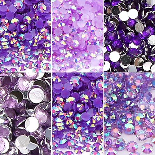 Miniatura 8 de YAEISM 22800 diamantes de imitación de gelatina para arte de uñas, diamantes de imitación con parte trasera plana, color morado, brillantes a