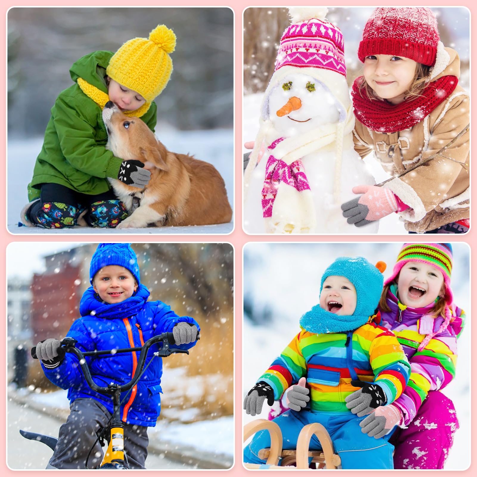 Becellen 2 Pares Guantes Invierno Niñas, Lindos Térmicos Guantes Dedo Completo Mágicos Guantes para Niños Uso Diario