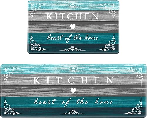 Tapete de cocina de granja acolchado antifatiga, 2 piezas, antideslizante, impermeable, tapete de cocina para piso, tapete de madera rústica cómodo