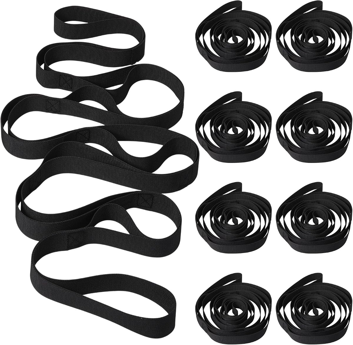 Foilswirl 8 Pack Stretching Strap with 10 Loops Bulk Yoga Strap Bulk for Physical Therapy Stretch Bands with Loops Non Elastic Bands for Exercise Dance