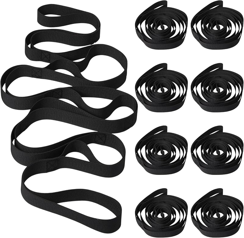 Foilswirl 8 Pack Stretching Strap with 10 Loops Bulk Yoga Strap Bulk for Physical Therapy Stretch Bands with Loops Non Elastic Bands for Exercise Dance