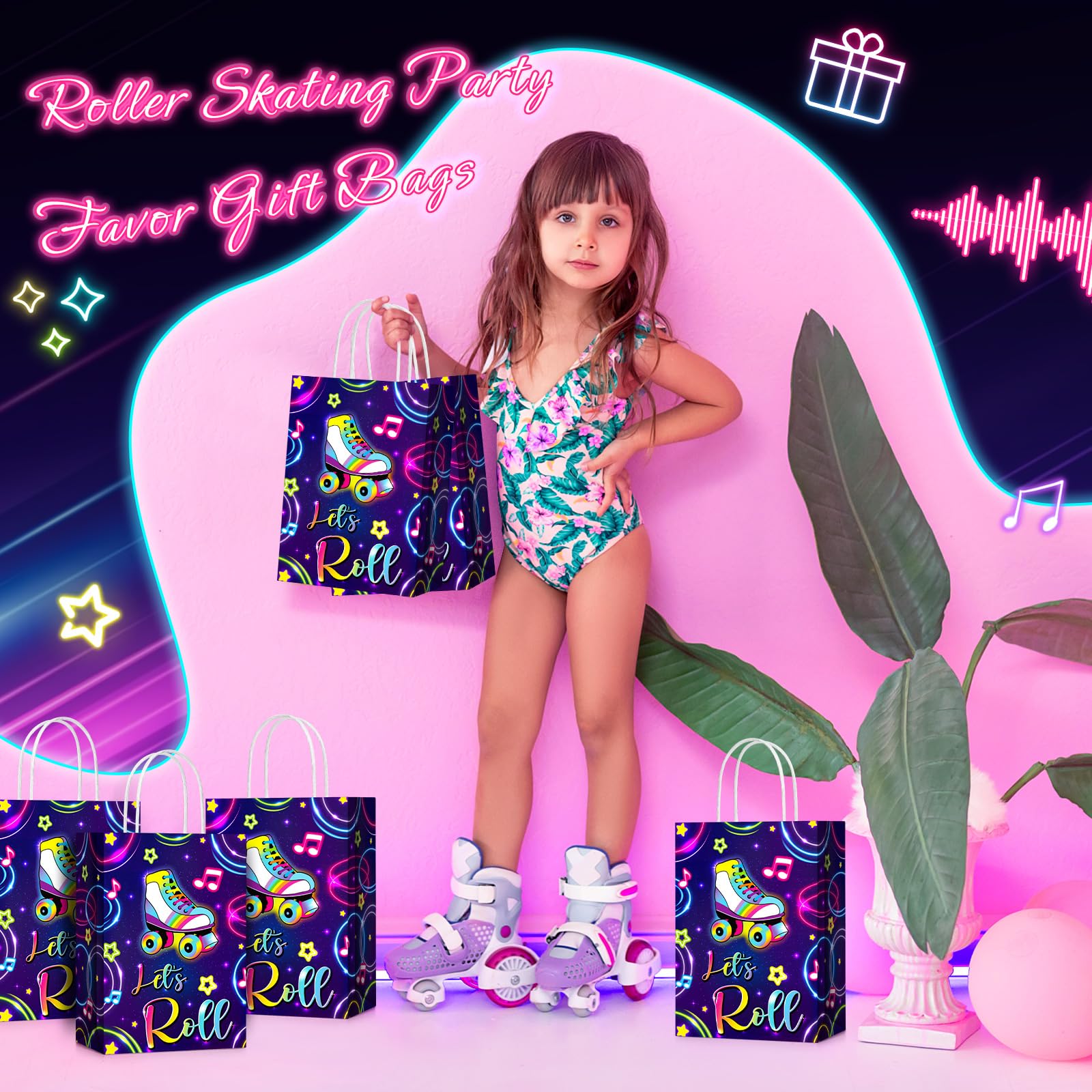 Geyoga 24 bolsas de regalo que brillan en la oscuridad, bolsas de regalo que brillan en la fiesta, suministros de fiesta de cumpleaños de neón, mini bolsas de dulces brillantes con asas para