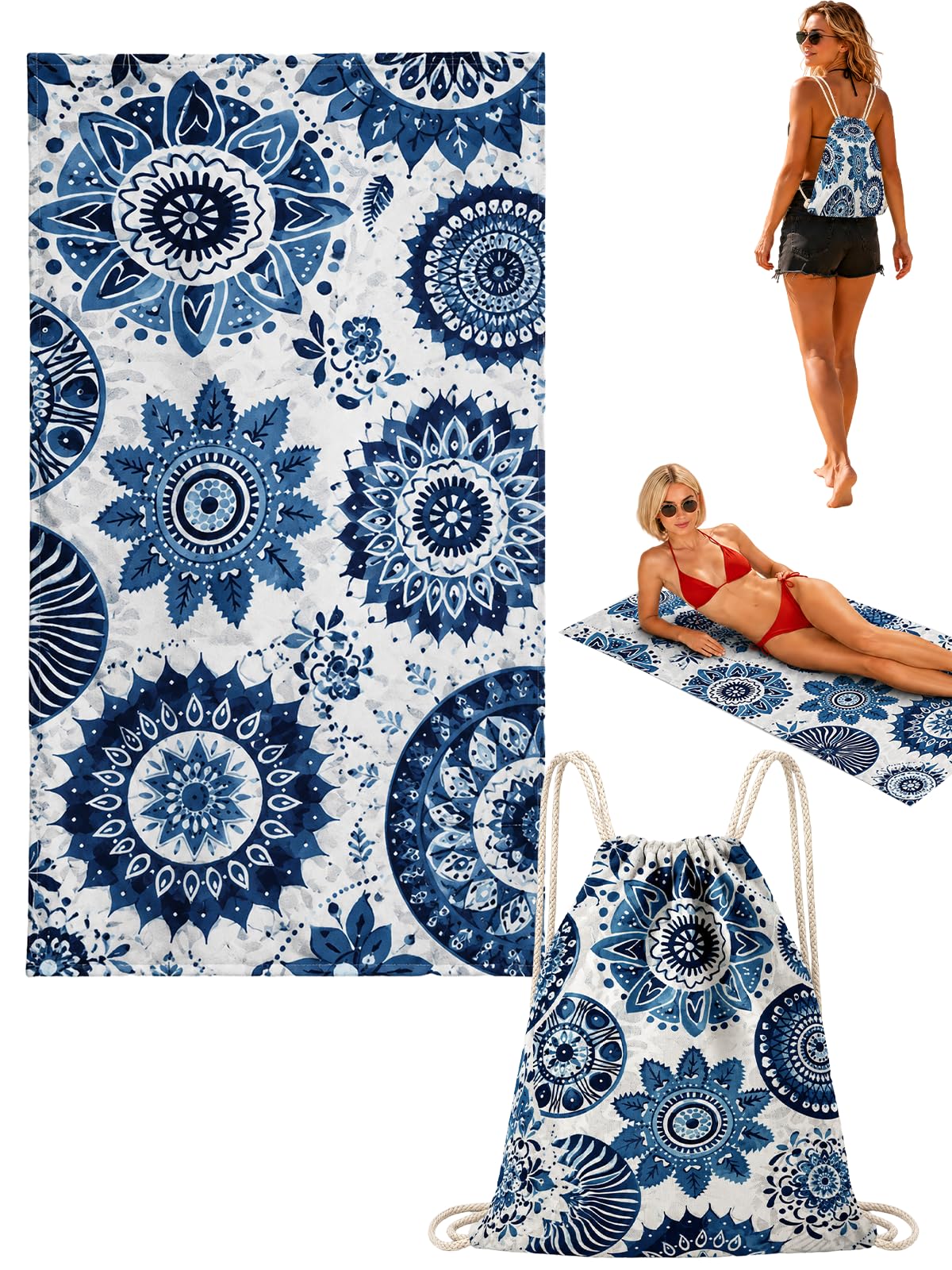 DVDVBOOM 2 in 1 Beach Towel Bag for Adults 180x60cm, Large Beach Towel In a Bag, Quick Dry Reusable Soft Towels, Sand Free, Lightweight for Sun Loungers, Travel, Pool, Gym, Camping (2, 80 * 160 CM)