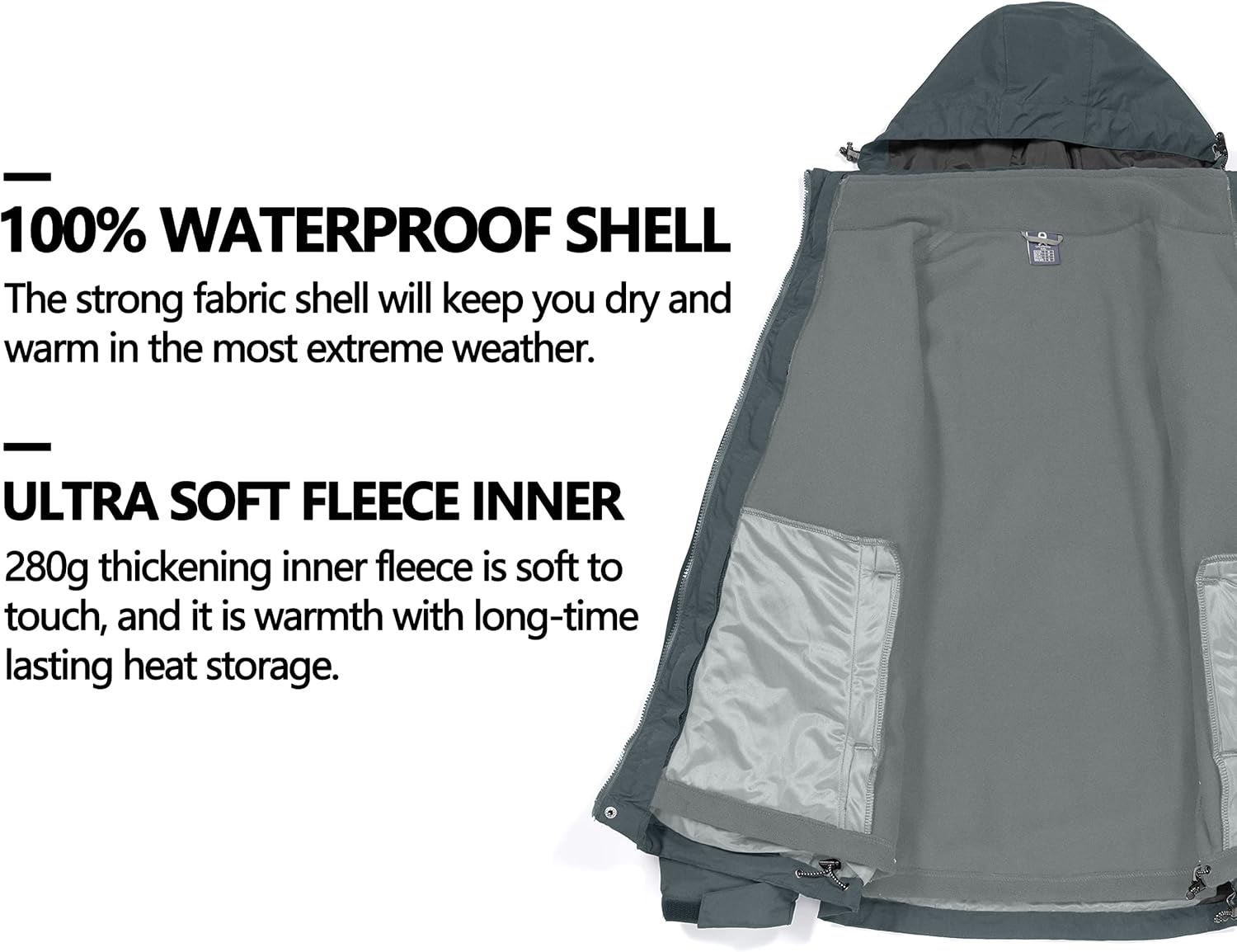 Little Donkey Andy Men's 3 in 1 Winter Ski Jacket Warm Fleece Liner Jacket Waterproof Windproof Snow Coat & Detachable Hood - Image 5