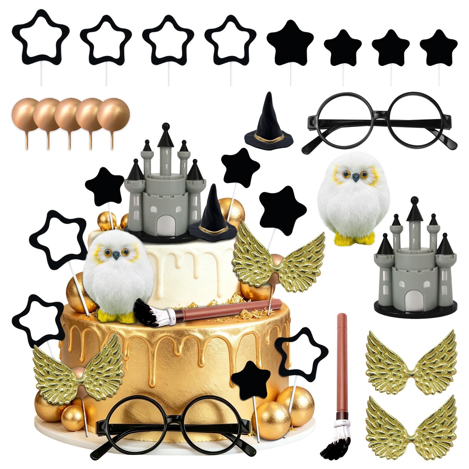 Photo 1 of 20 PCS Wizard Party Supplies Birthday Cake Decor Birthday Party Favors Magical Wizard Cake Toppers Castle Cake Topper