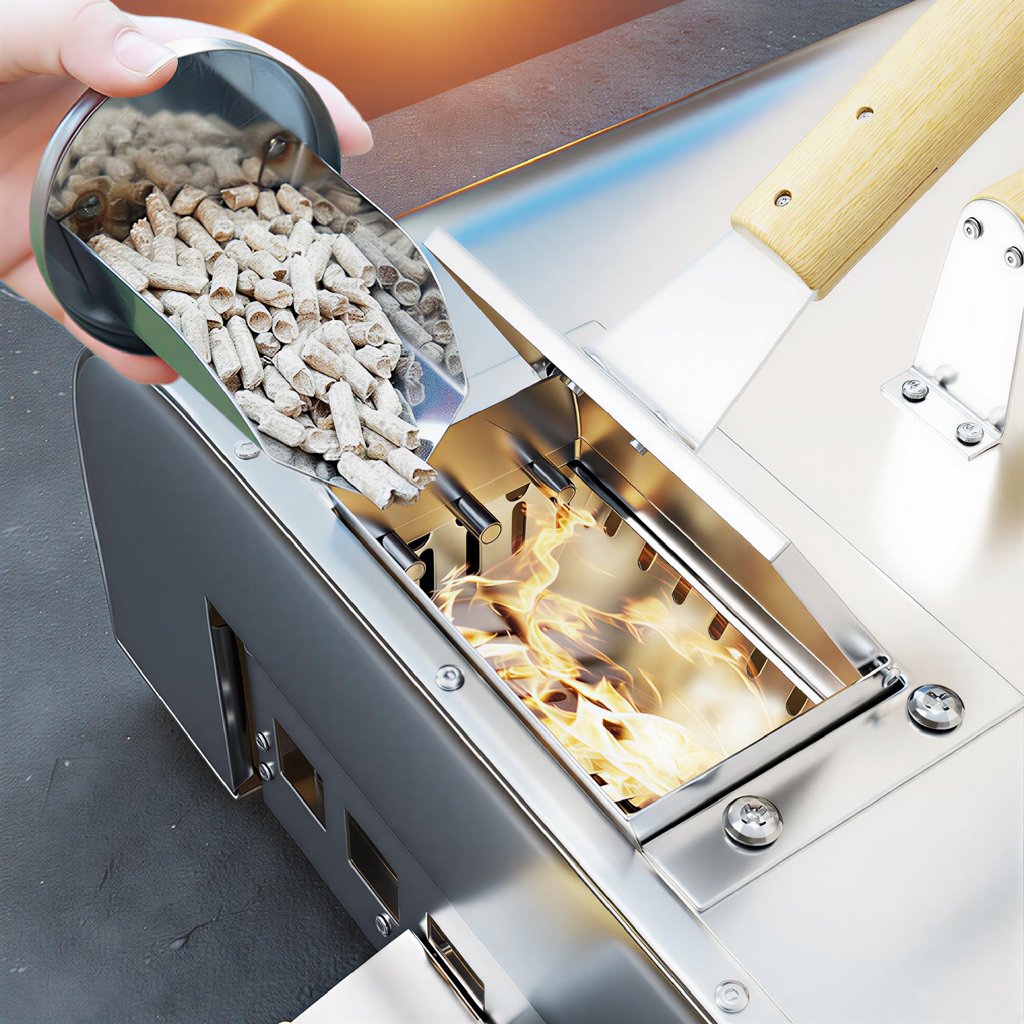 Outsunny Mini Horno de Pizza Exterior Portátil de Acero Inoxidable con Piedra Refractaria y Pala, Horno de Leña con Patas Plegables, Mangos de Madera, Termómetro y Bandeja para Jardín Terraza Camping