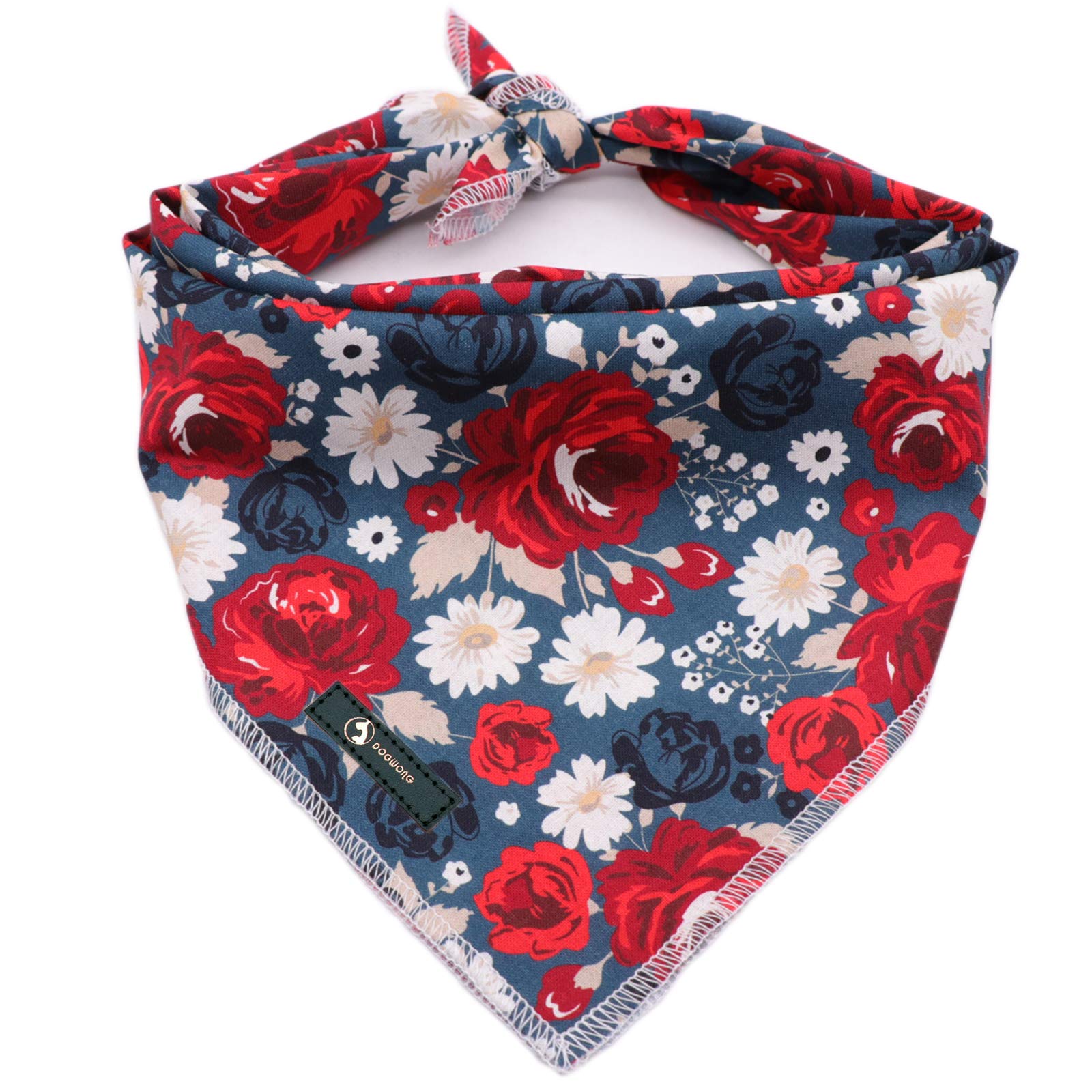 DOGWONGCotton Dog Bandana Flower Comfortable Dogs Bibs Scarf Reversible Adjustable Dog Bandana Square Dog Kerchief for Small Medium Large Dogs Girl Spring Summer