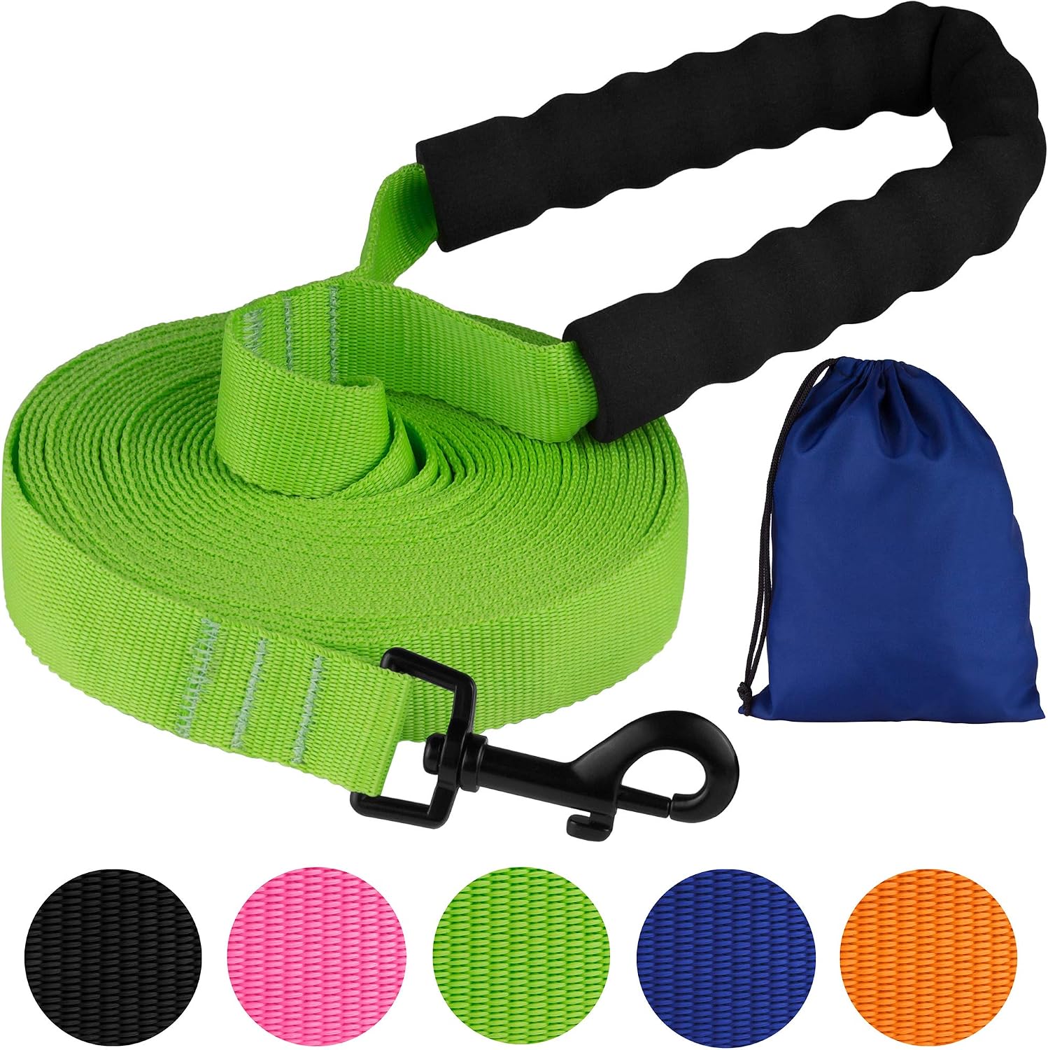 Pawia Long Dog Leash with Padded Handle Check Cord 1 Inch Nylon Training Lead Heavy Duty Leashes for Medium Large Dogs Black Orange Pink…