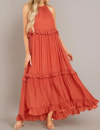 Miniatura 7 de R.Vivimos Vestido de verano para mujer, de algodón, sin mangas, con volantes, casual, bohemio, fluido