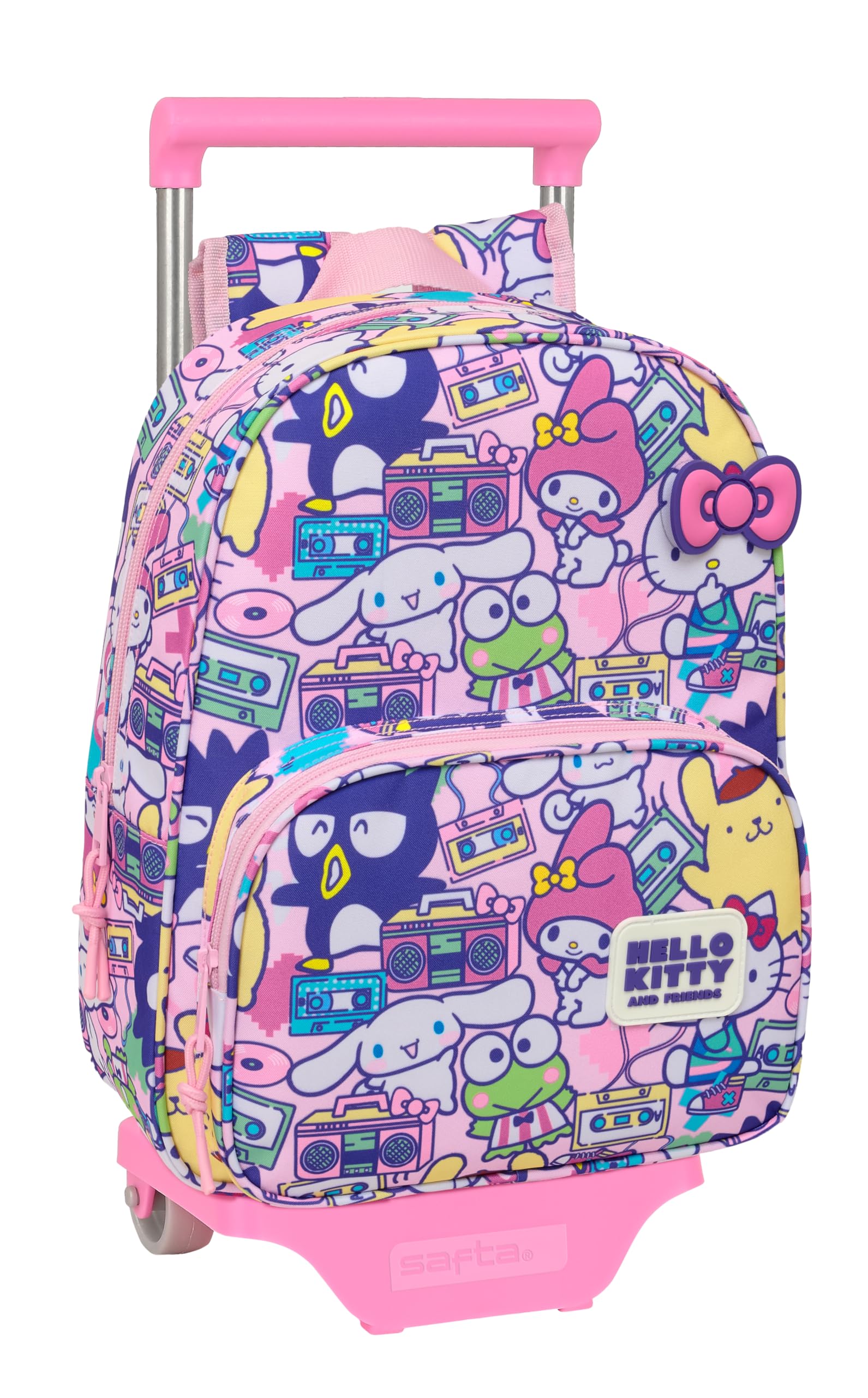 Safta HELLO KITTY & FRIENDS - Mochila Infantil con Carro 705, Ideal para Niños de Diferentes Edades, Cómoda y Versátil, Calidad y Resistencia, 26x11x34 cm