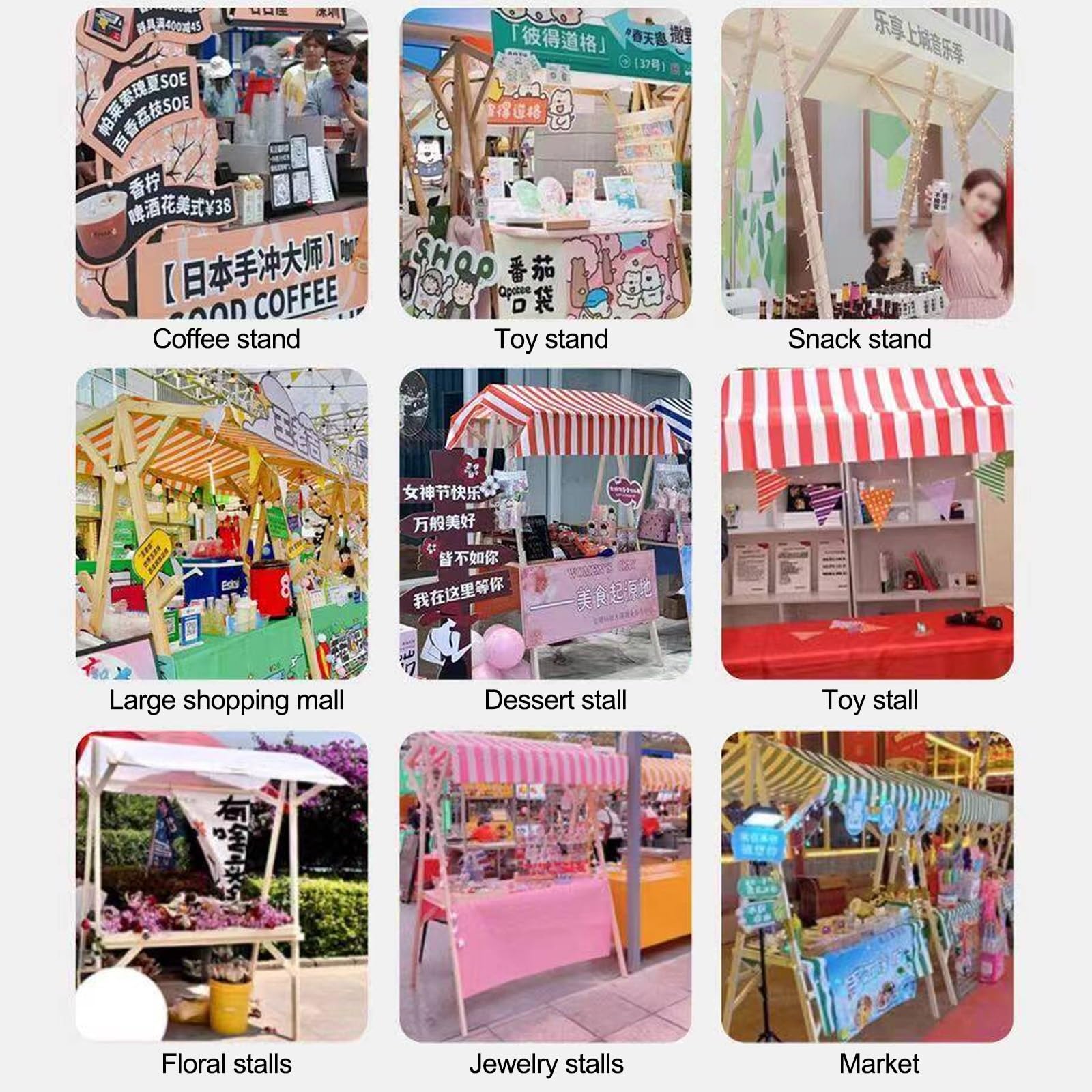 Carretto Portatile per venditori ambulanti con tettoia, chiosco Pieghevole per mercati, Street Food ed Eventi.