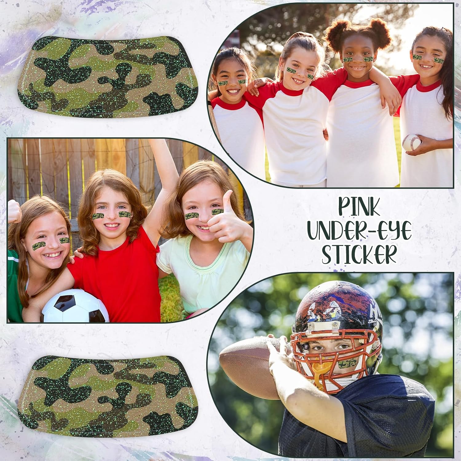 Cholemy 120 Pairs Eye Black Stickers Bulk Baseball Glitter Stickers Football Softball Party Favor Spirit Day Accessories(Camouflage,Green2)
