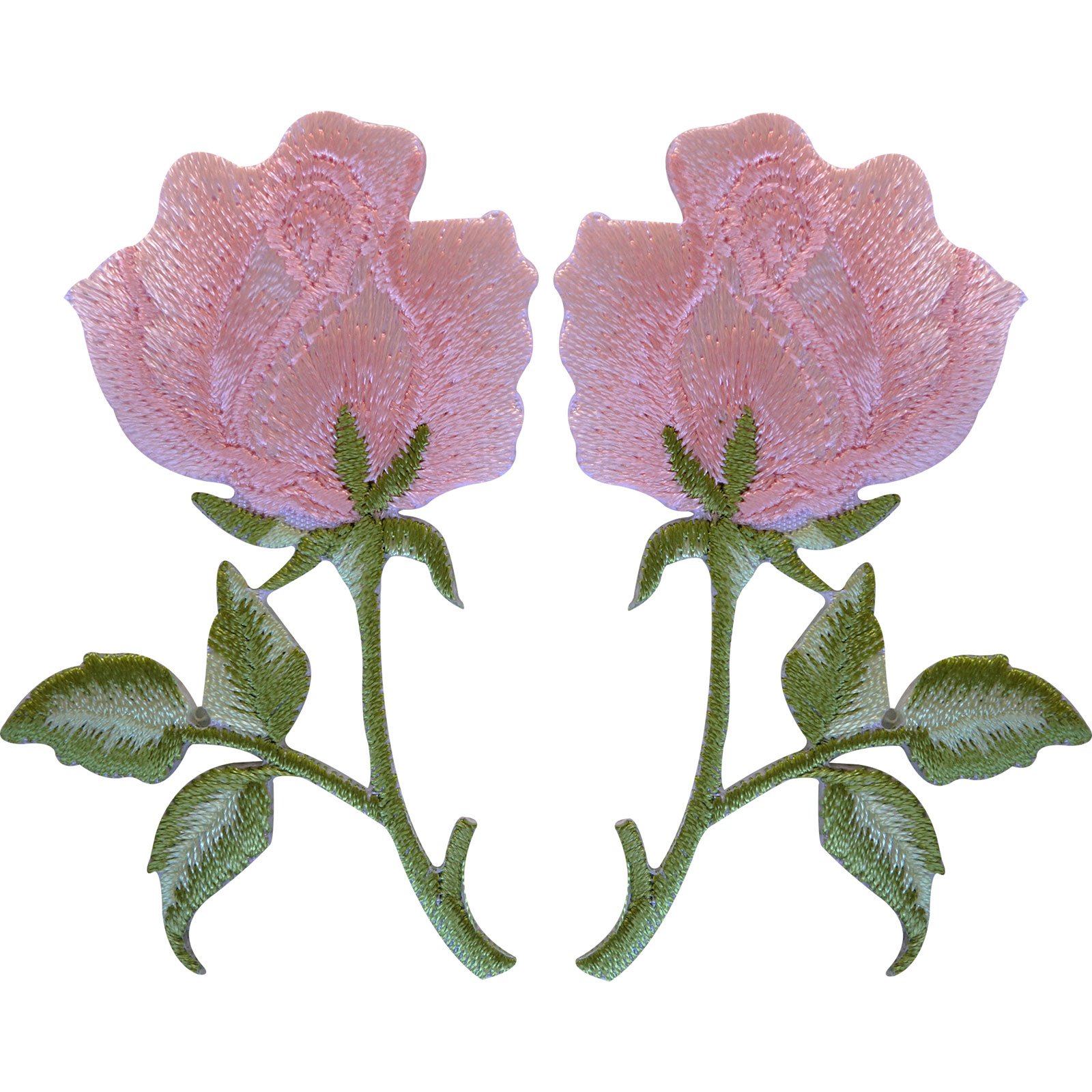 Coppia Di Toppe Ricamate A Fiore – Verde, Turchese E Rosa – Patch Termoadesive E Da Cucire – Dimensioni 4.5 X 7 Cm