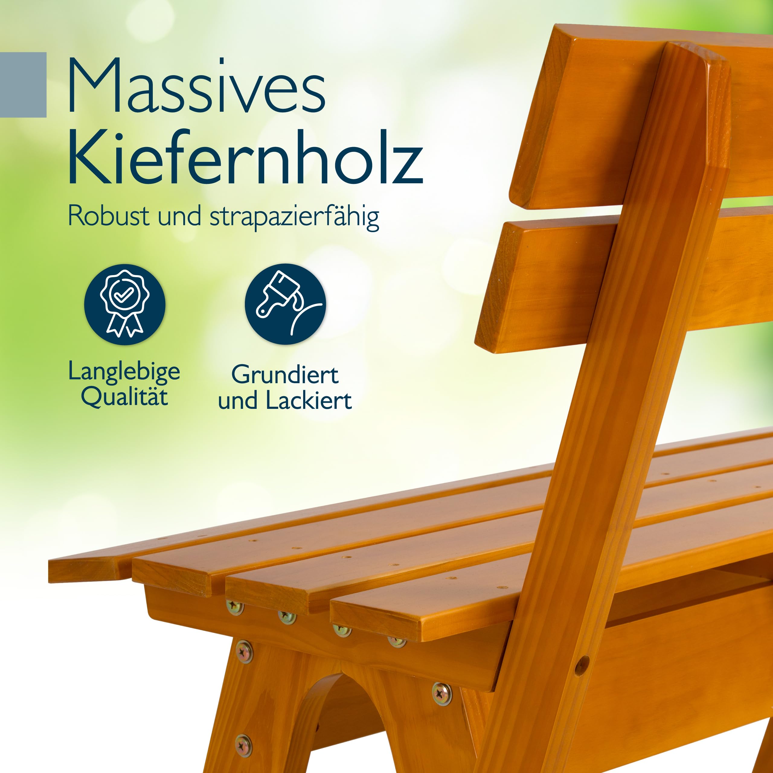 Beautissu Gartenbank wetterfest Holz 2 Sitzer aus lackiertem Massivholz | 120cm breit robuste strapazierfähige Holzbank Outdoor Bank für Balkon Terrasse Wintergarten Innenhof Parkbank Garten GR