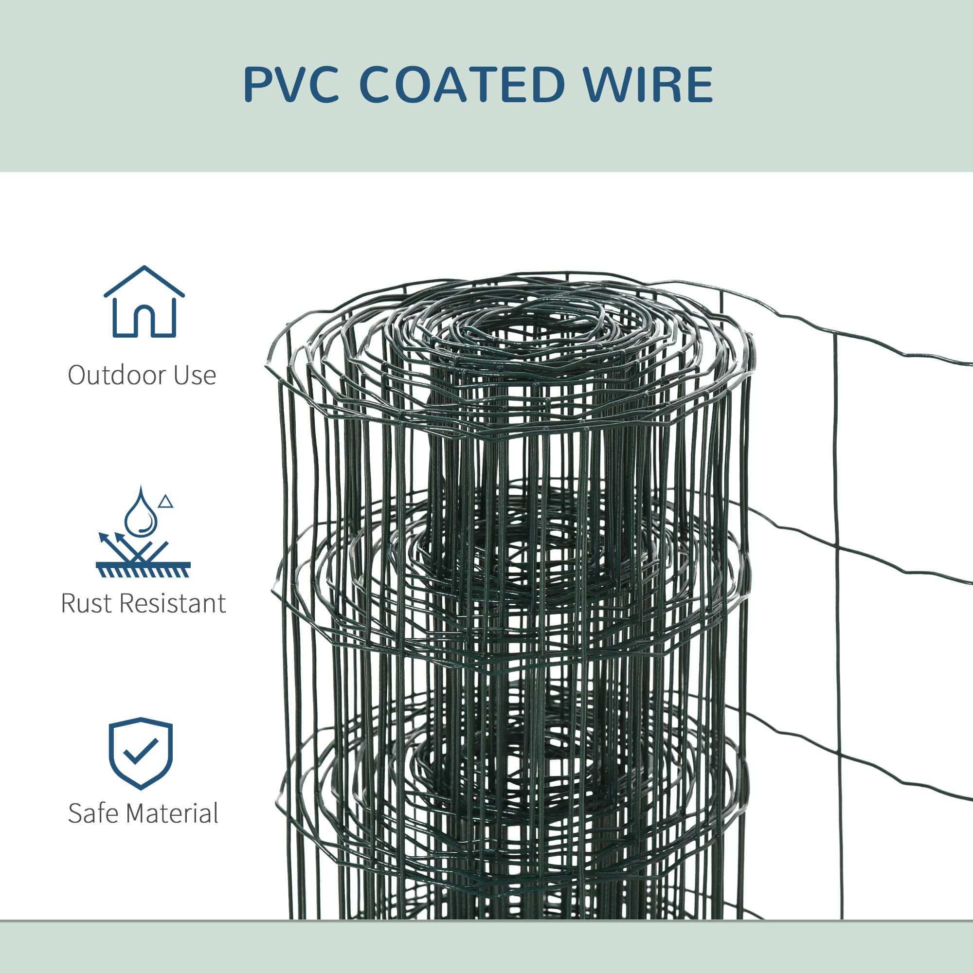 PawHut Rolka siatki dla kur 0,6M x 10M króliki drób ogrodzenie | Stal powlekana PVC, siatka ogrodzeniowa