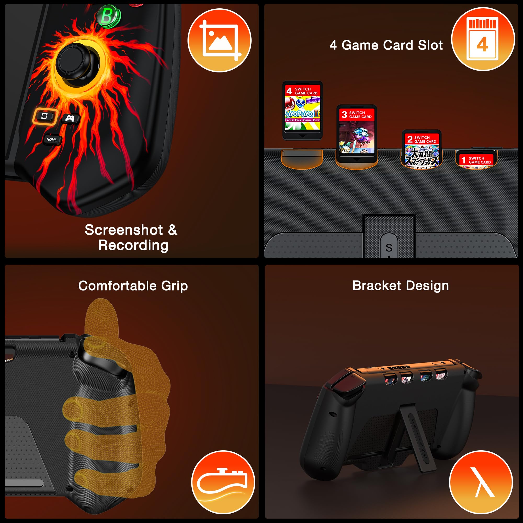 HASACOOL Controlador de mano con palos de efecto reverberación, mango grande para conmutador/OLED con turbo/soporte de mesa, giro de 6 ejes (llama)