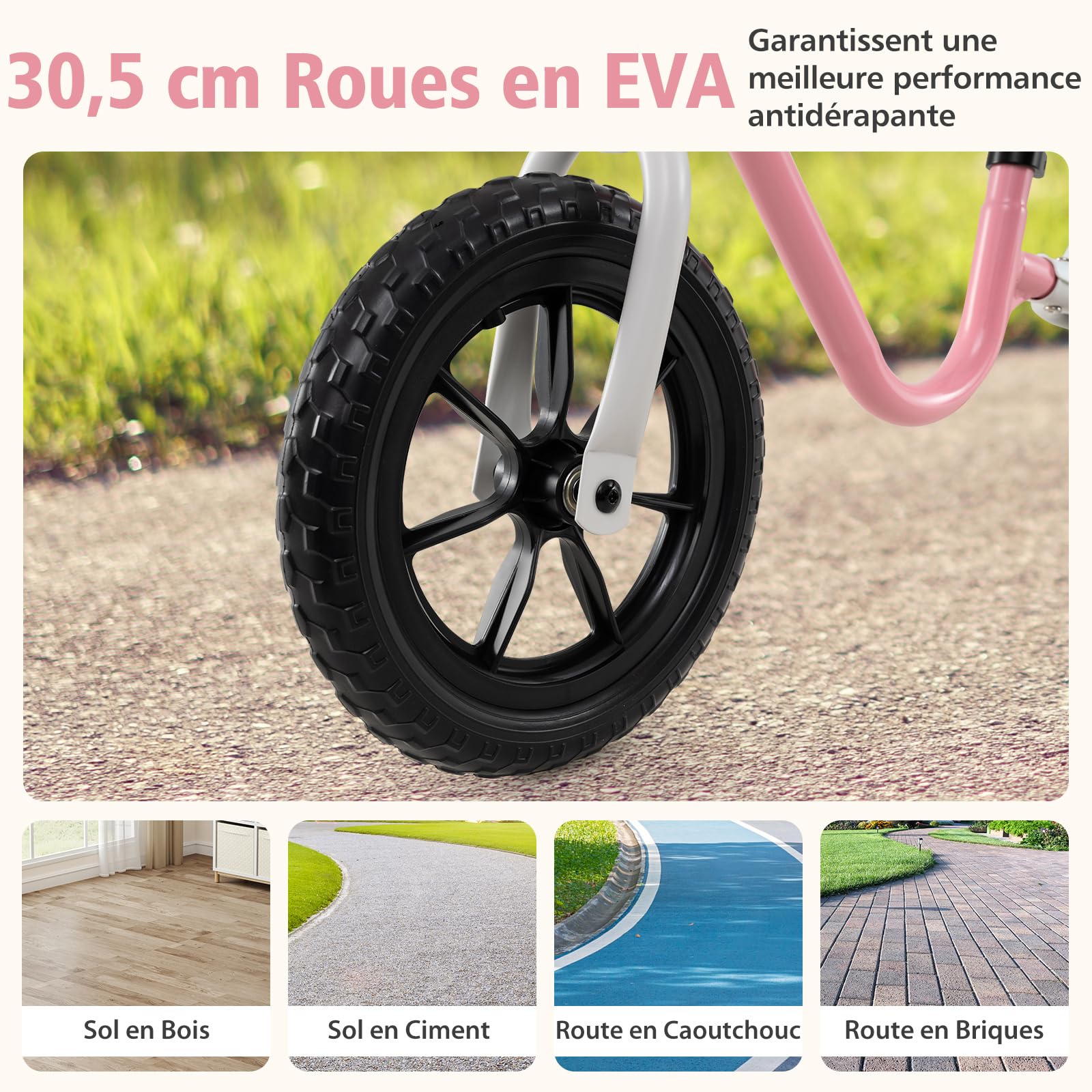 COSTWAY Draisienne Bébé Légère avec Guidon et Siège Réglables(37,5-42cm), Vélo Enfant sans Pédales avec 2 Roues en EVA, Charge 25kg, Vélo d'Équilibre pour 3 Ans+, Rose