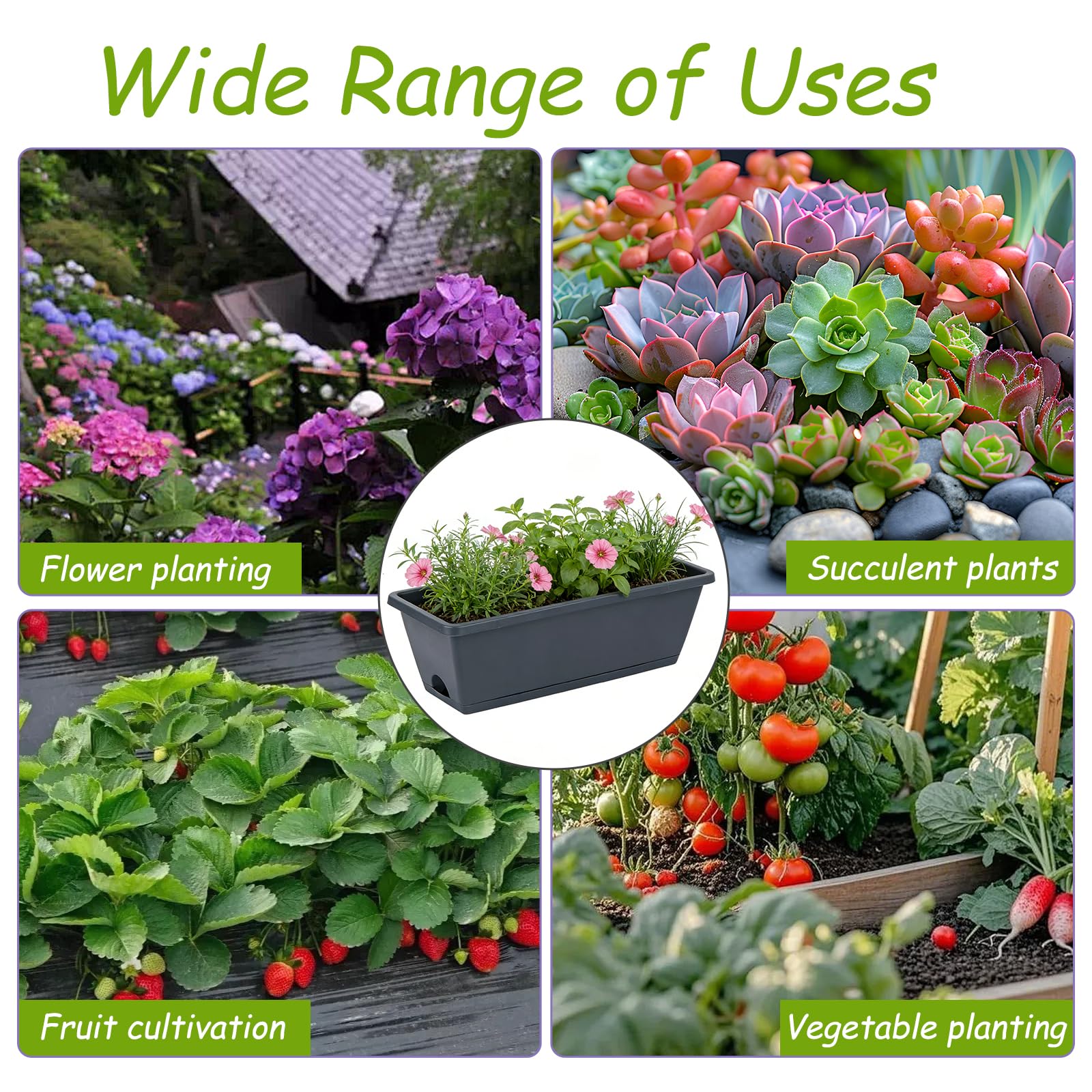 Jardinieres Exterieur, Lot de 6 Jardinière Balcon, Jardinière de Balcon ou de Rebord de Fenêtre avec Réservoir d'eau et Soucoupe pour Balcon et Terrasse