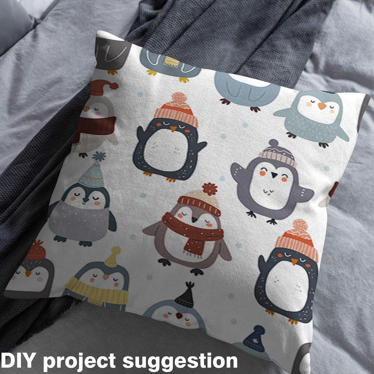 Cartoon Penguin Waterproof Fabric Winter Snowflake Home DIY Upholstery Fabric by The Yard Merry Christmas for Arts Craft Quilting Sewing,3 Yards,108" L x 59" W