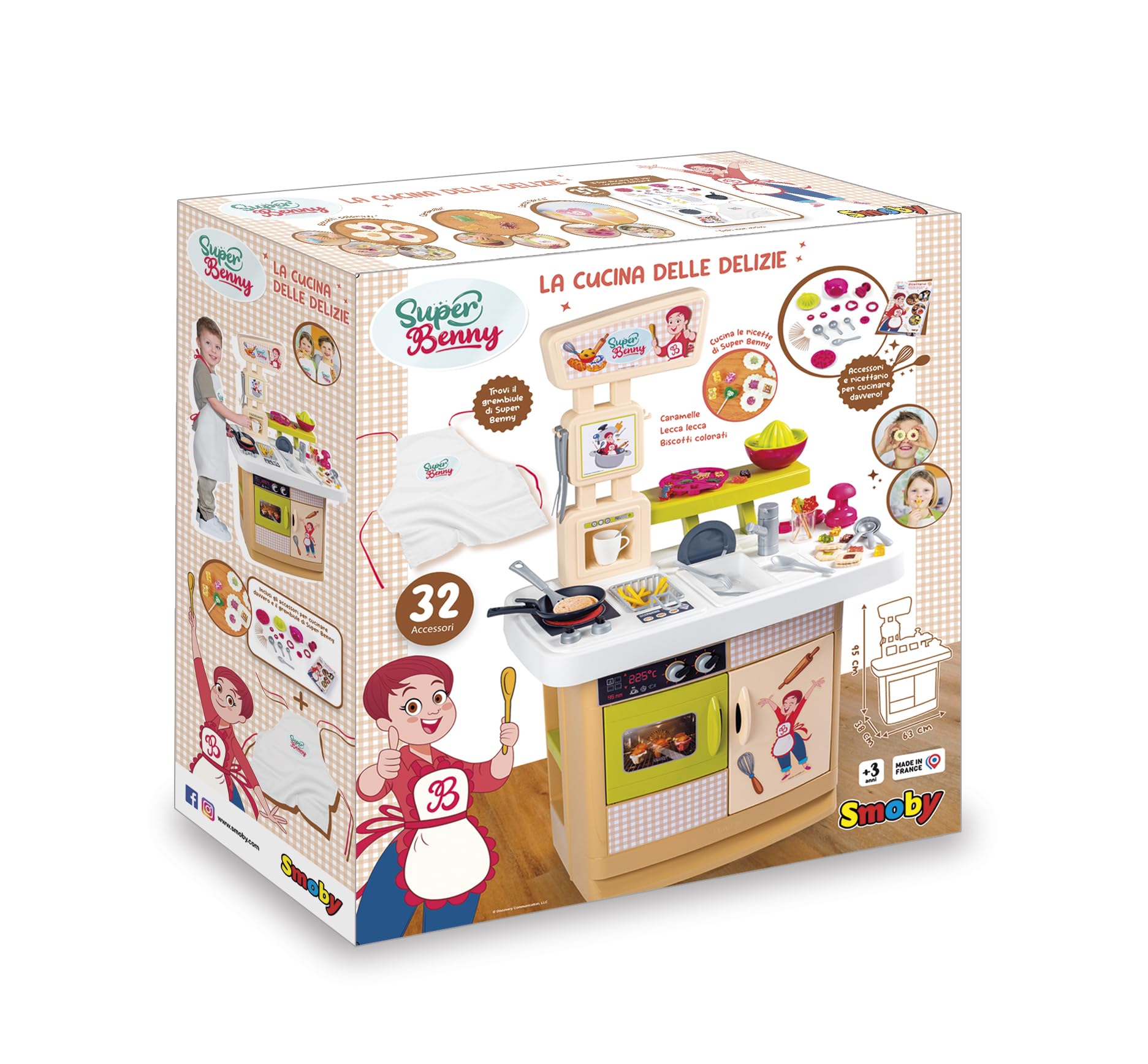 Smoby - Super Benny La cucina delle delizie, 7600310916, +3 anni, accessori per cucinare davvero, grembiule incluso, 32 accessori, ricettario