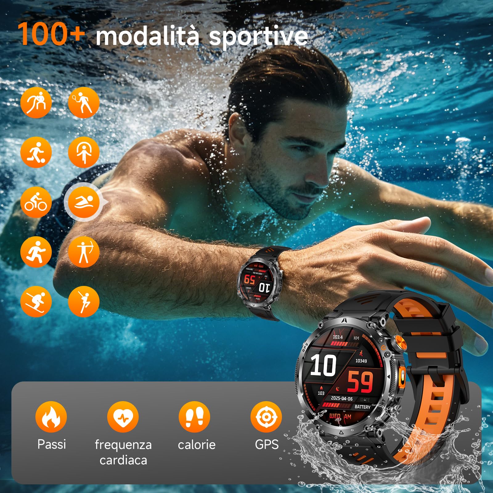 Smartwatch Uomo GPS/AI-GPT, 1.7" Orologio Smartwatch con Chiamate Bluetooth | 3ATM, Torcia, Bussola, 850 mAh Batteria, Monitoraggio Sonno e Cardiofrequenzimetro, 100+ Modalità Sportiveper IOS/Android