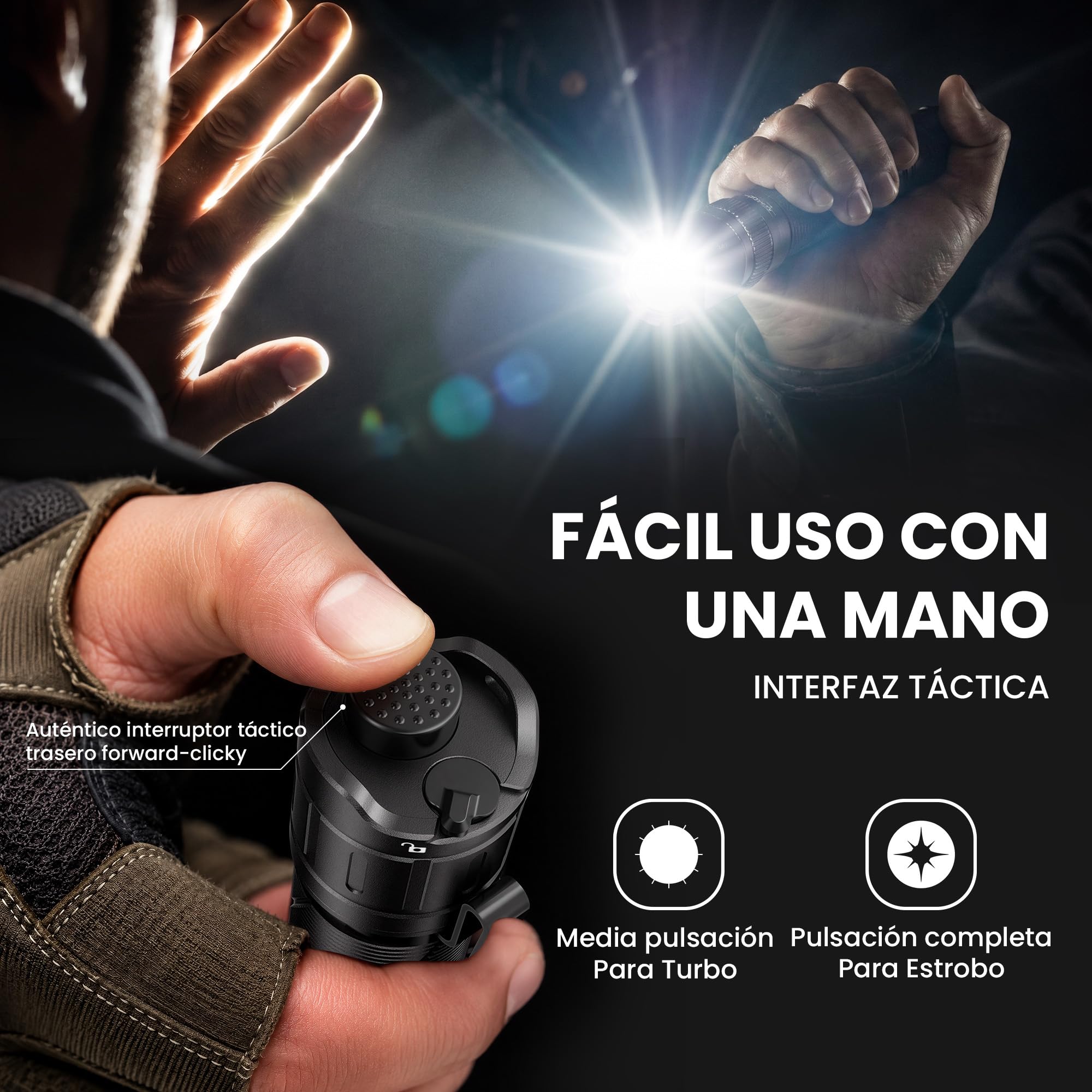 Sofirn Linterna táctica SK31, 6800 lúmenes y rango de 395 m, linterna LED, recargable con USB-C, IPX8 resistente al agua, 9 modos para exteriores, camping y autodefensa