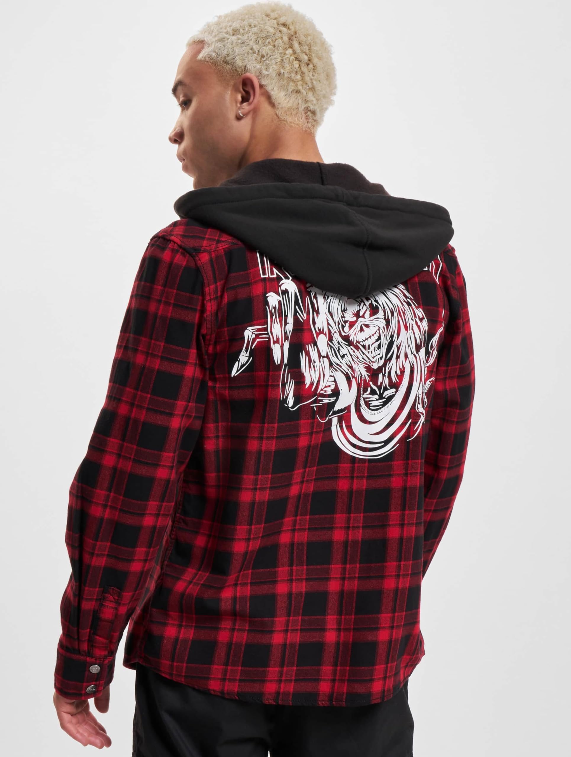 Iron Maiden Check Shirt Hooded Eddie Männer Langarmhemd schwarz/dunkelrot