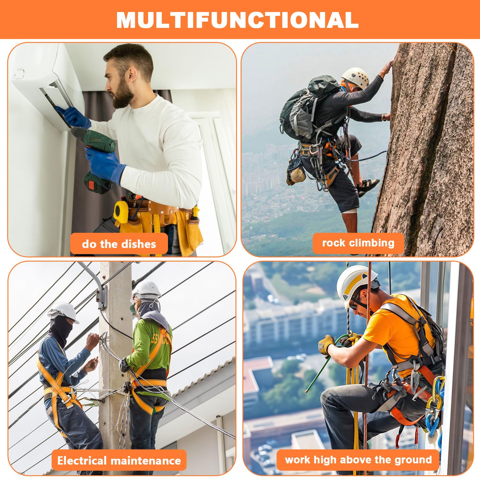 Cordón Retráctil para Herramientas 3 Piezas con Mosquetón para Construcción y Alpinismo Naranja