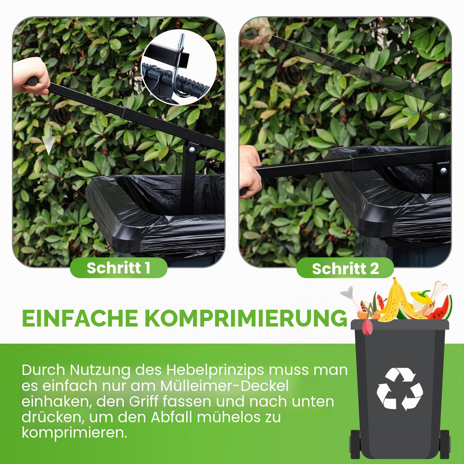 NEWTRY Müllpresse Müllverdichter Plus – Manuelles Müllpressen mit vergrößertem 52x40 Fuß für 360L und 660 Mülltonne, ideal für Zuhause, Garten, Restaurant und Gemeinschaftsreinigung