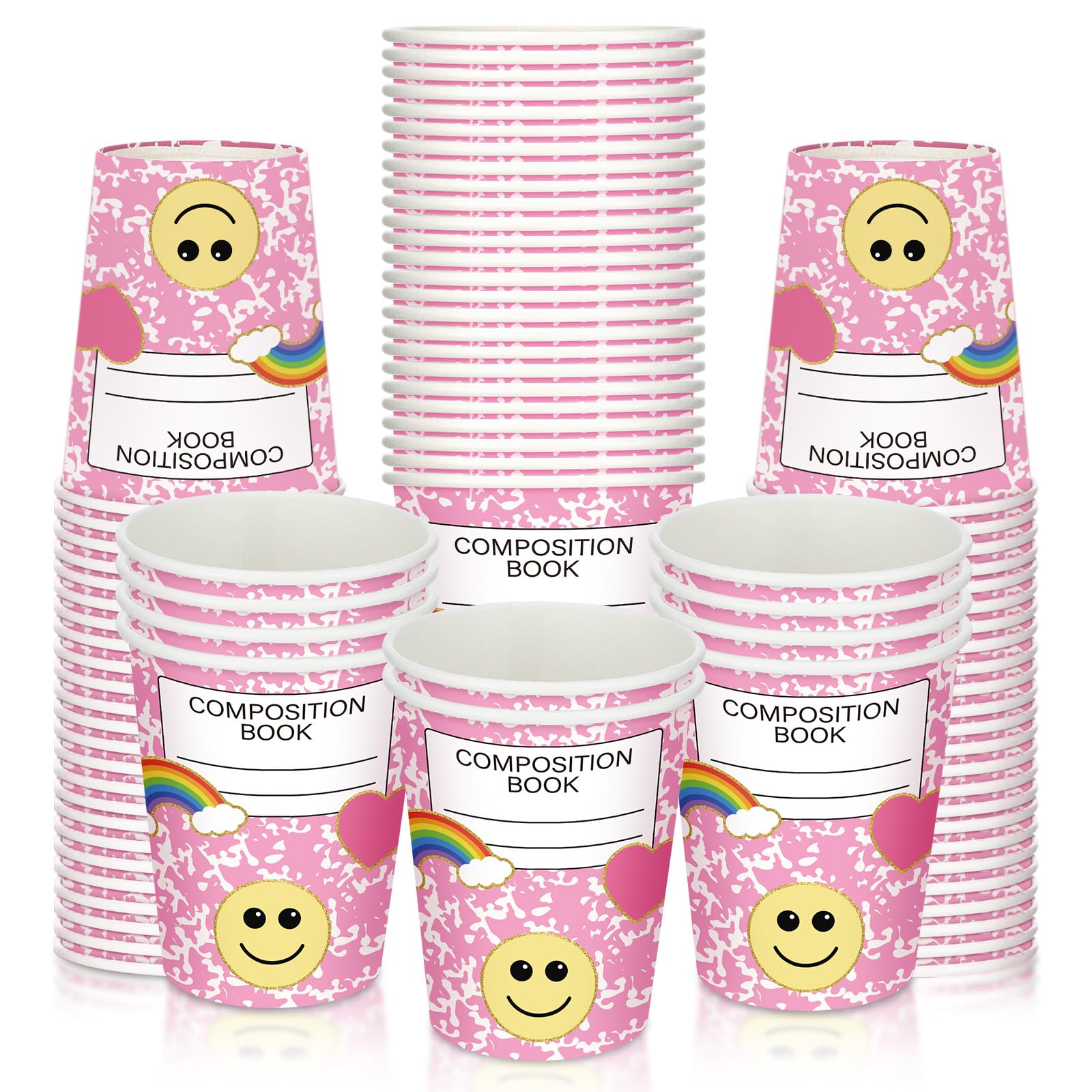 100 Pink Disposable Cups 9 oz - Cute Design for Parties