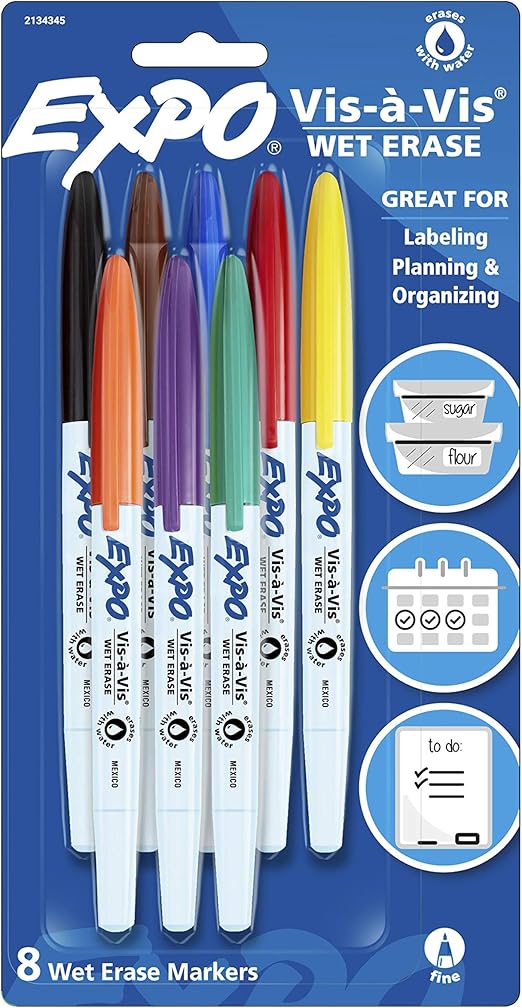 EXPO VisaVis Wet Erase Marker Set, Fine Tip, Assorted
