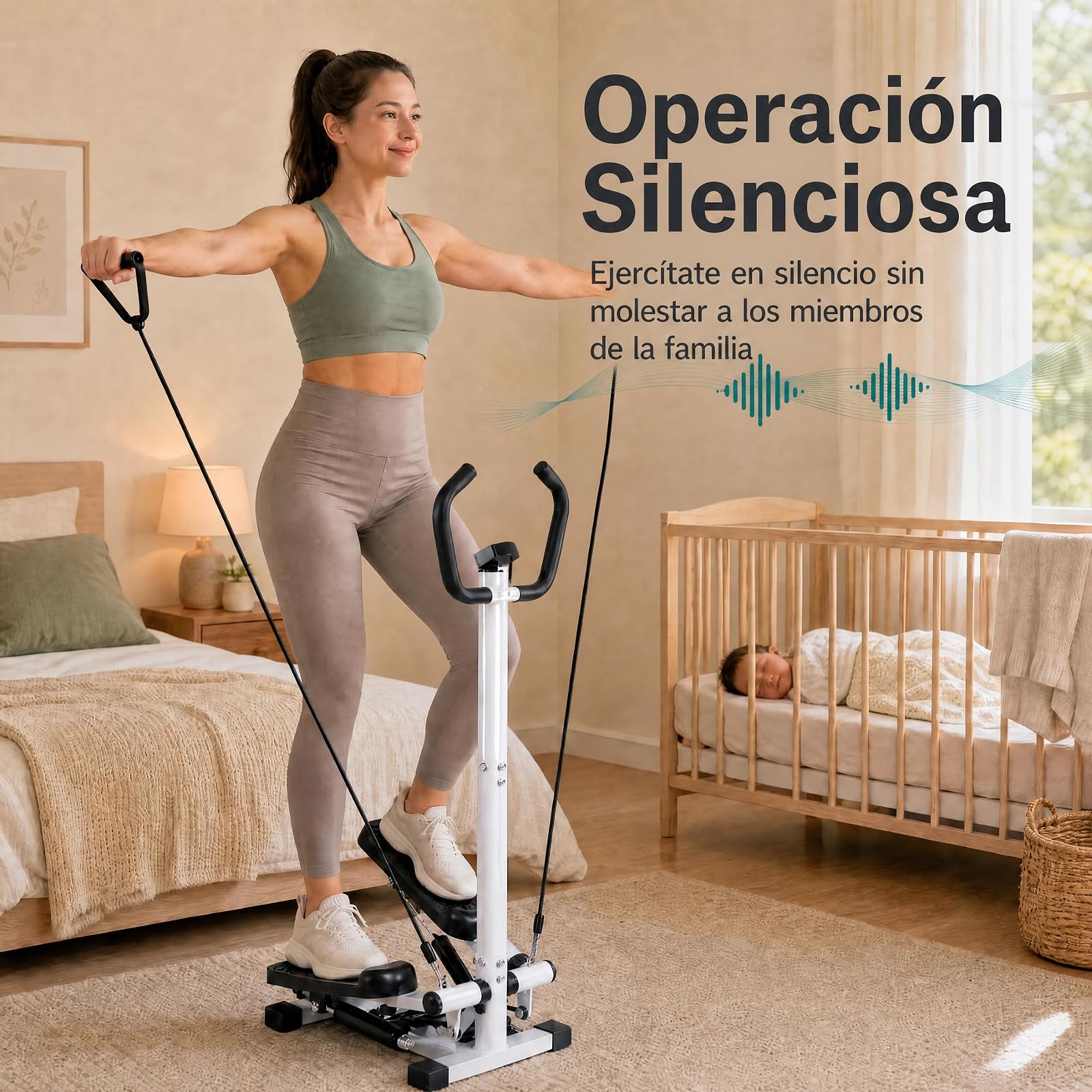 GYMAX Máquina de Steps Stepper con Manillar y Bandas de Resistencia