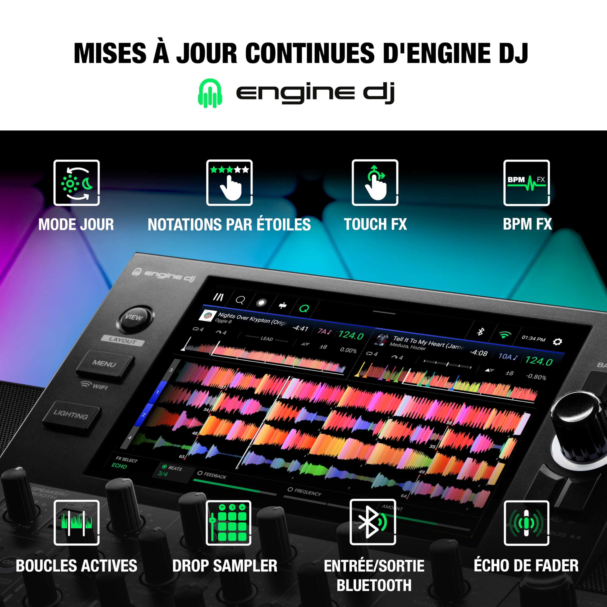 Denon DJ SC LIVE 4 contrôleur DJ autonome avec séparation Stems sur 4 platines, Wi-Fi, haut-parleurs intégrés, compatible Serato DJ et Virtual DJ